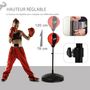Voir la diapositive 5 : HOMCOM Punching ball sur pied pour enfant hauteur réglable 78-120 cm base de lestage paire gants inclus rouge noir