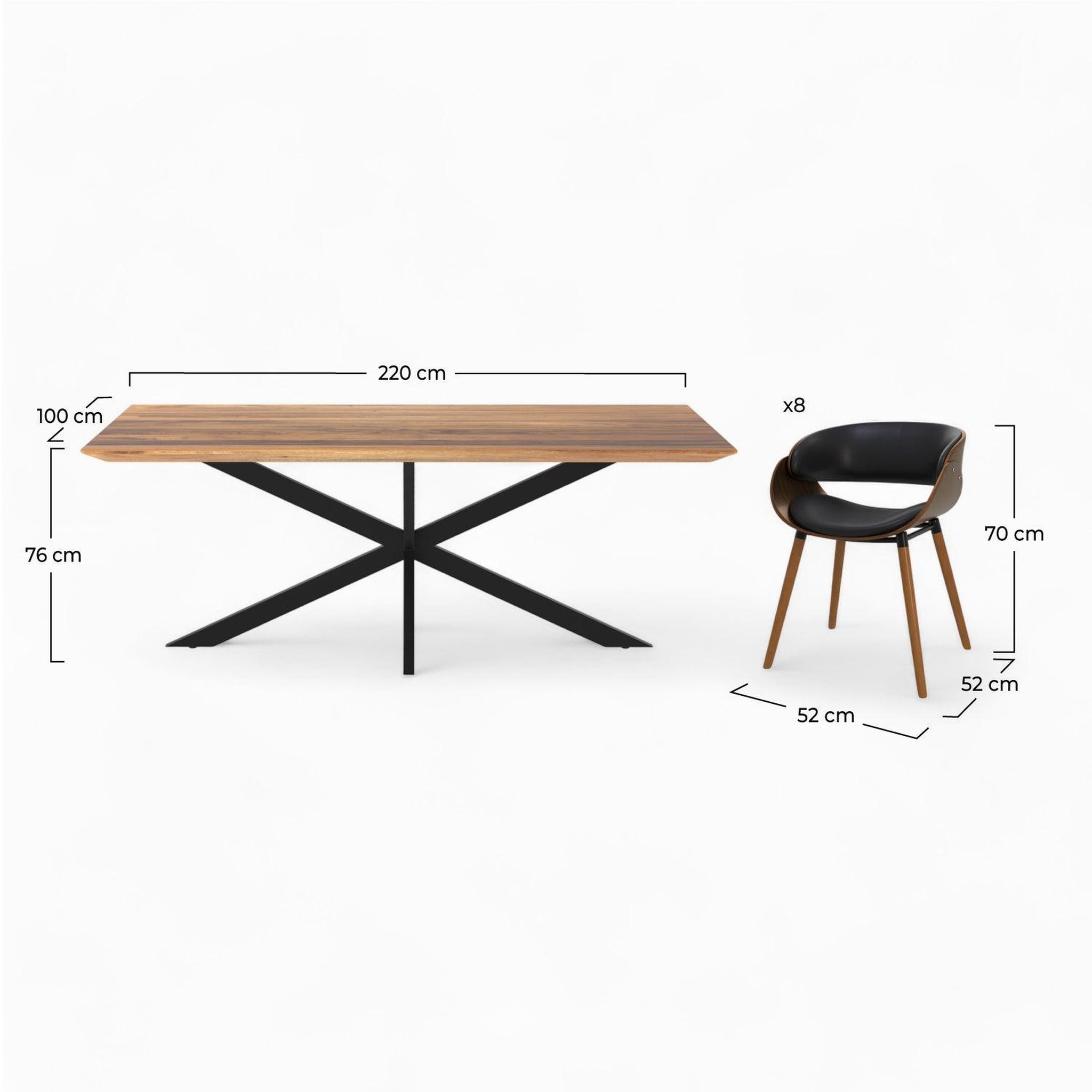 Voir la diapositive 4 : MAISON PAVANE Table et chaises 8 personnes en cuir synthétique noir et bois-Surdiman