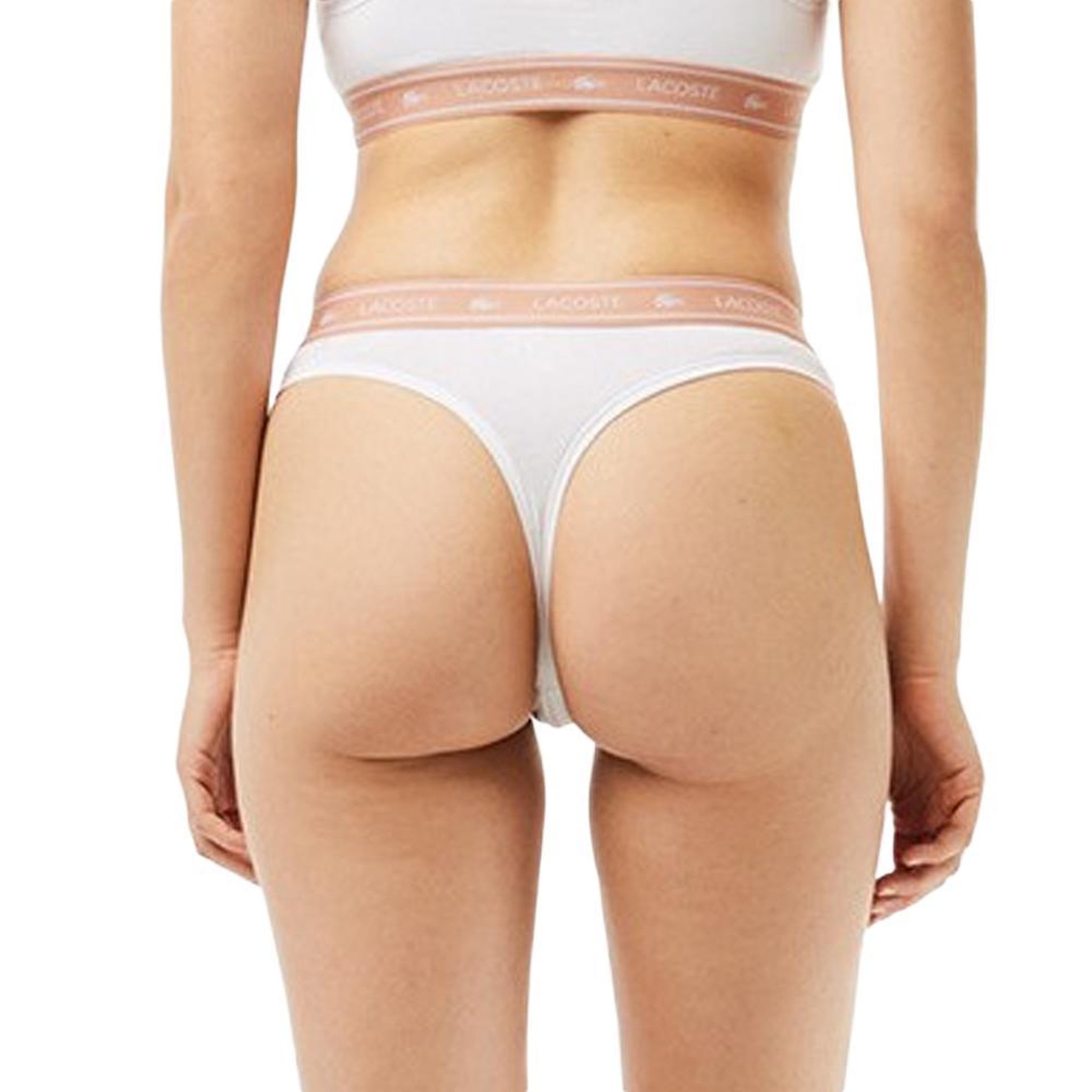 Voir la diapositive 4 : Lacoste Tanga Blanc/Rose Femme Lacoste More