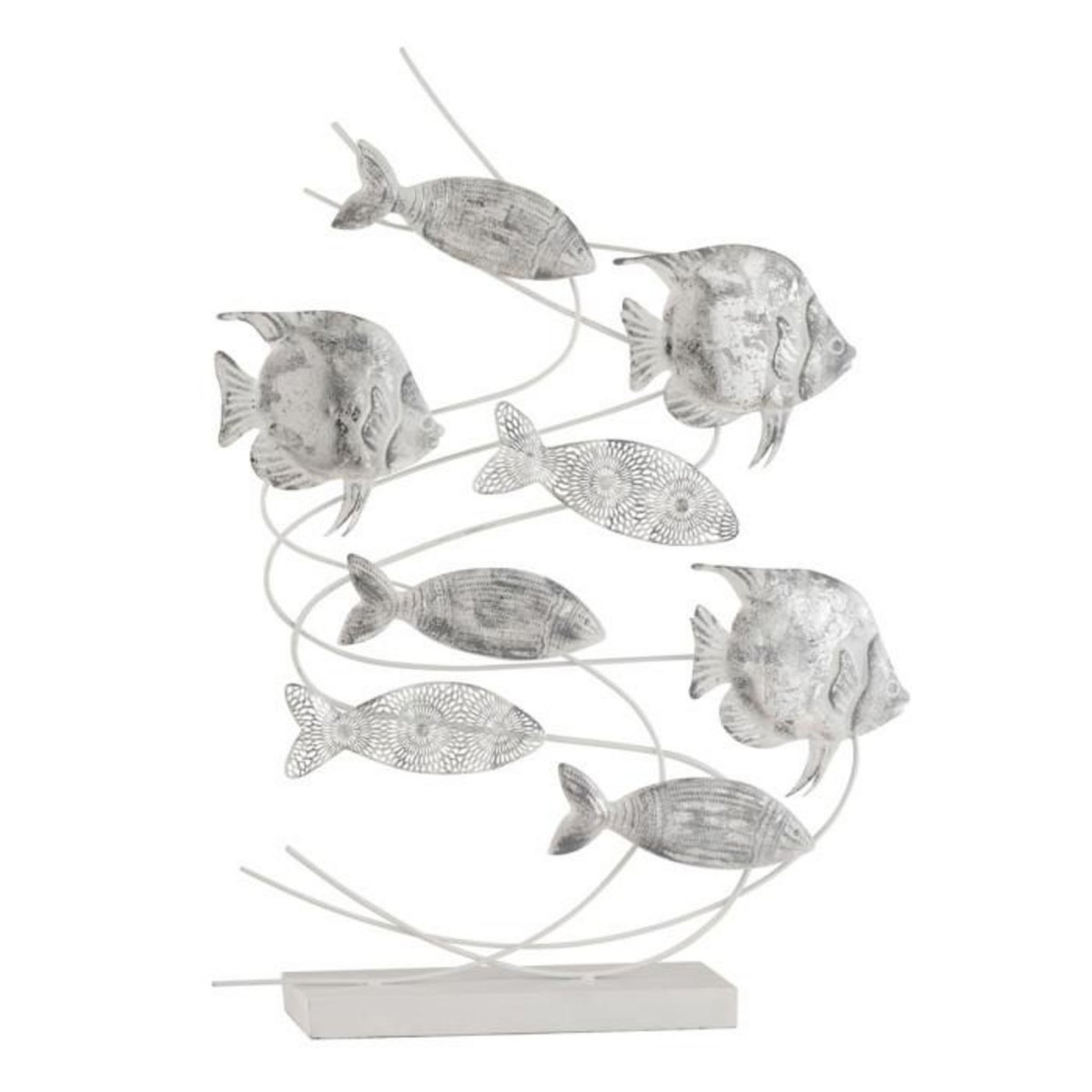 Paris Prix Statuette Déco sur Pied  Poisson Floral  71cm Argent