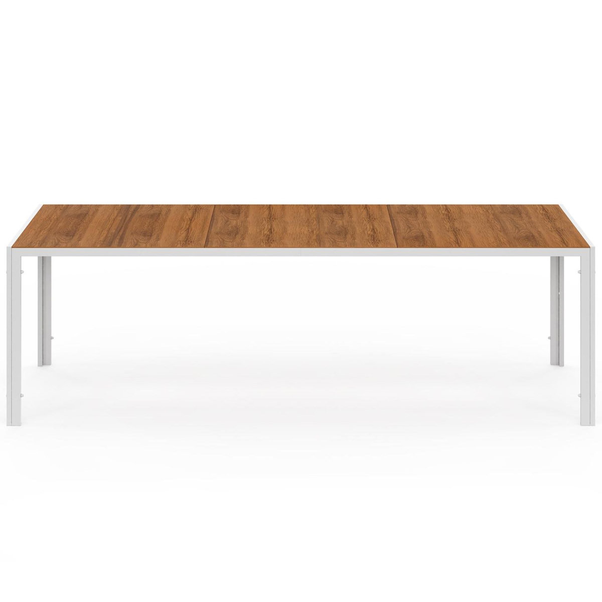 ID MARKET Salon de jardin NOUMEA table 240 cm plateau verre trempé effet bois et 10 chaises empilables blanc et bois