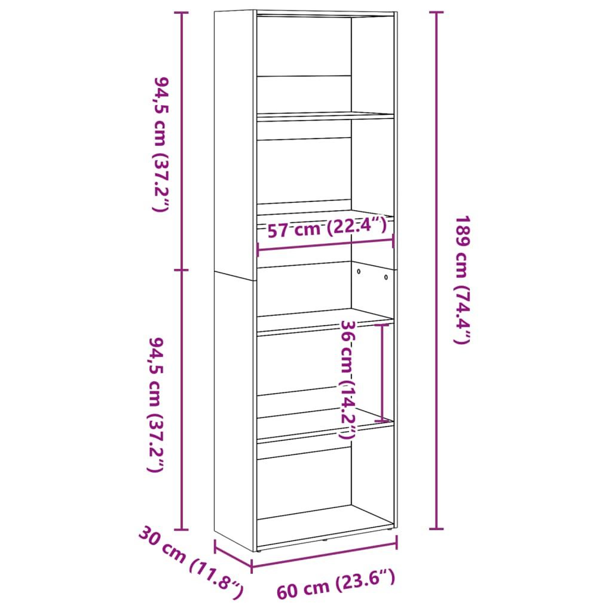Voir la diapositive 6 : VIDAXL Bibliotheque chene sonoma 60x30x189 cm bois d'ingenierie