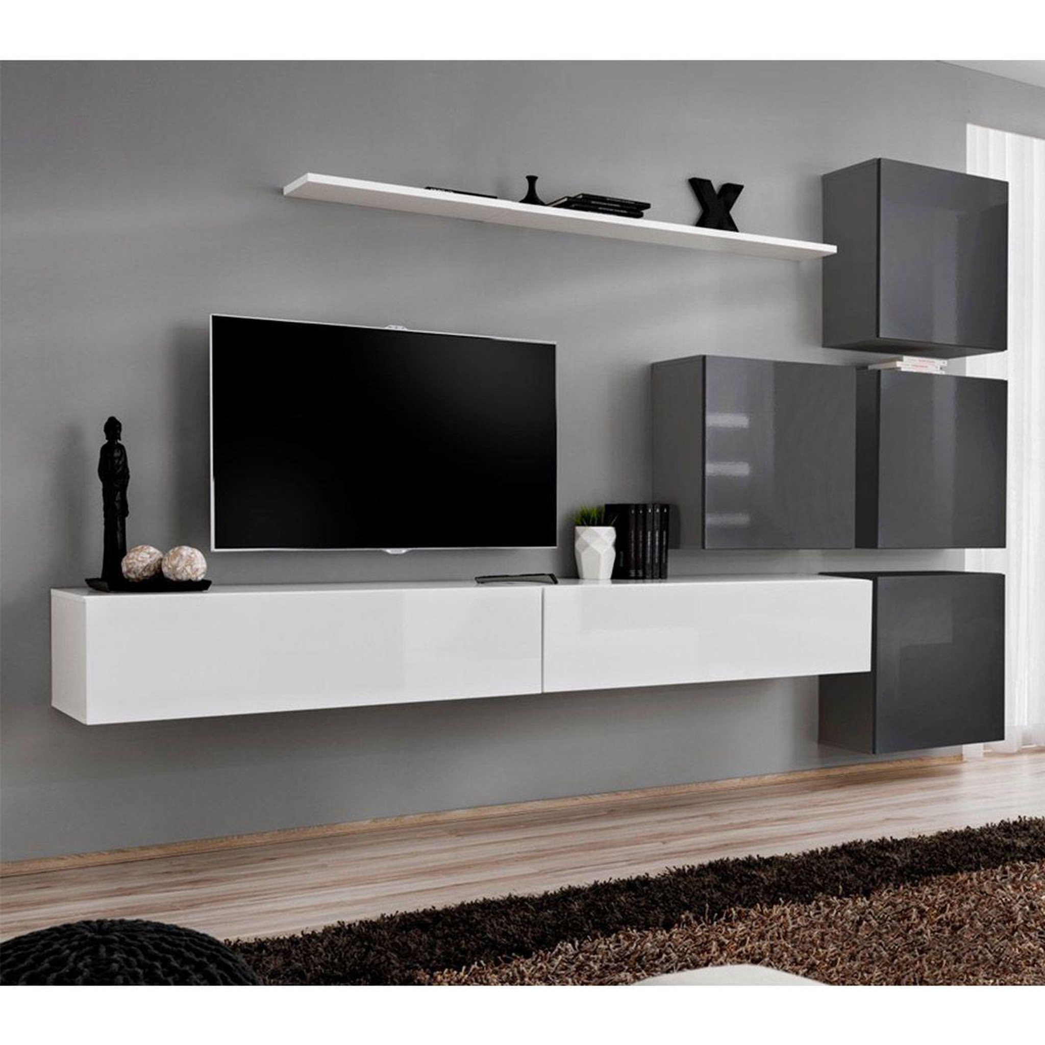 Voir la diapositive 1 : Paris Prix Meuble tv mural design  switch ix  310cm blanc & gris