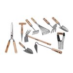 VITO Kit 10 outils de jardin Manche bois Inox et Fer forgés à la main Haute qualité VITO