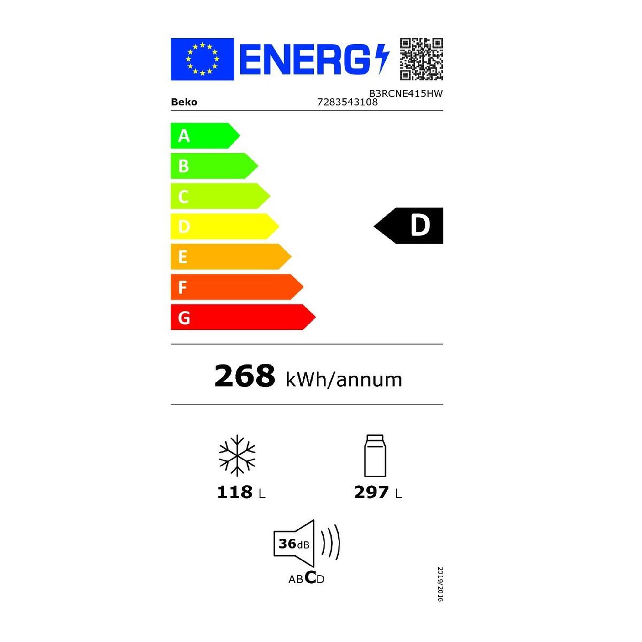 Voir la diapositive 2 : Beko Réfrigérateur combiné 60cm 415l ventilé blanc - B3RCNE415HW