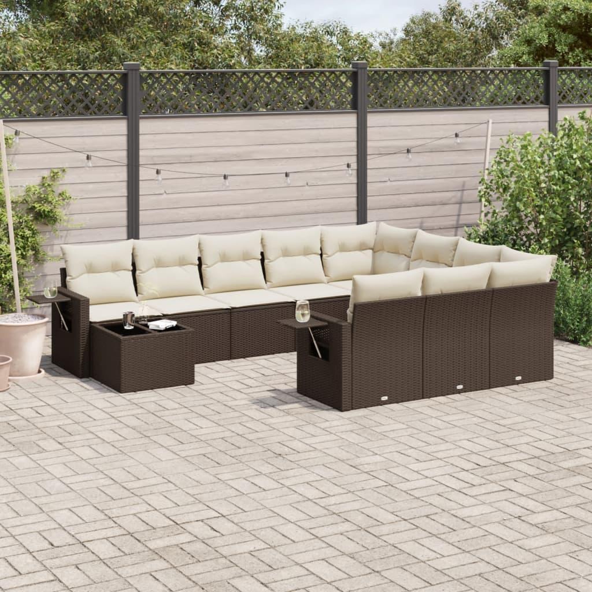 VIDAXL Salon de jardin et coussins 11 pcs marron resine tressee