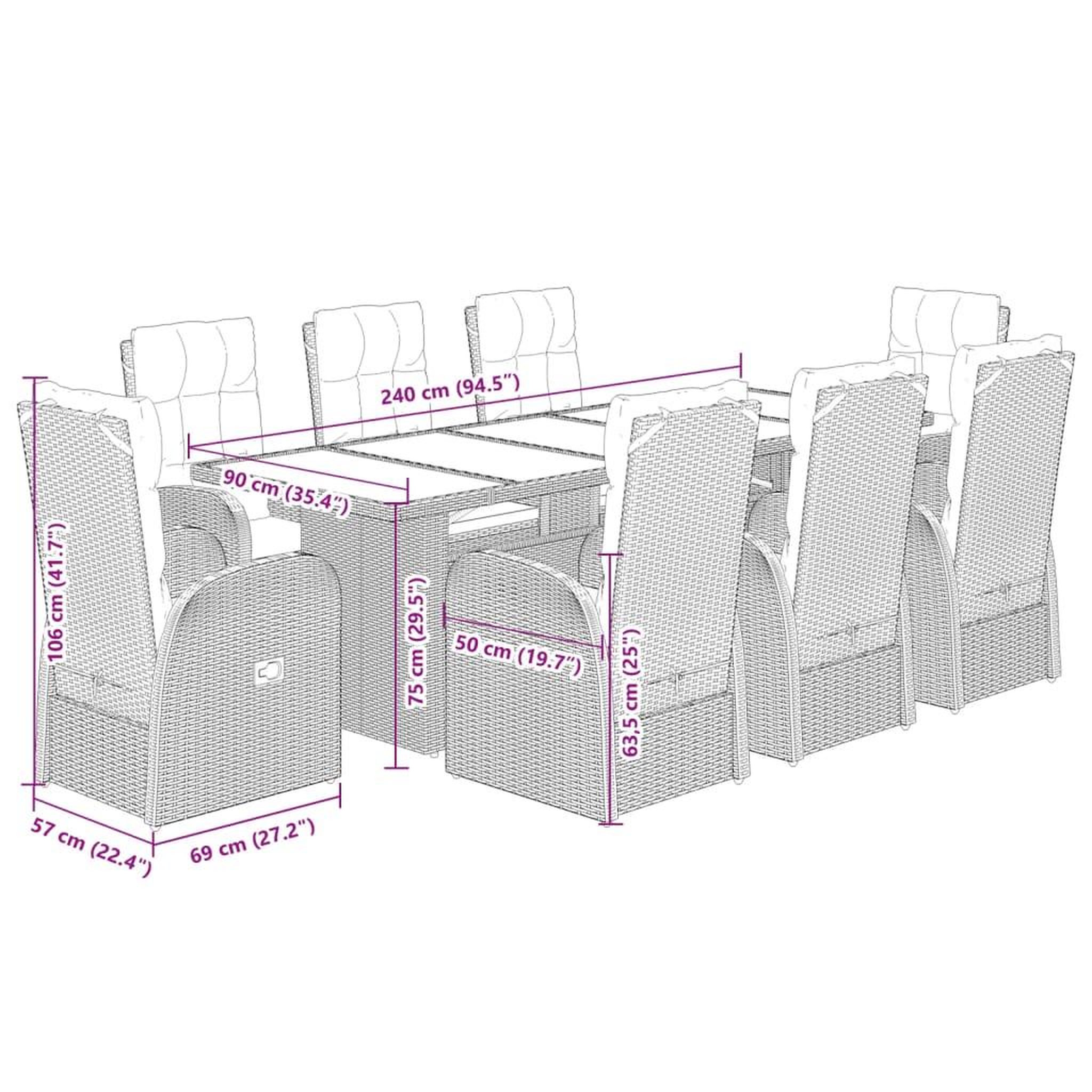 Voir la diapositive 6 : VIDAXL Ensemble a manger de jardin 9pcs coussins noir resine tressee