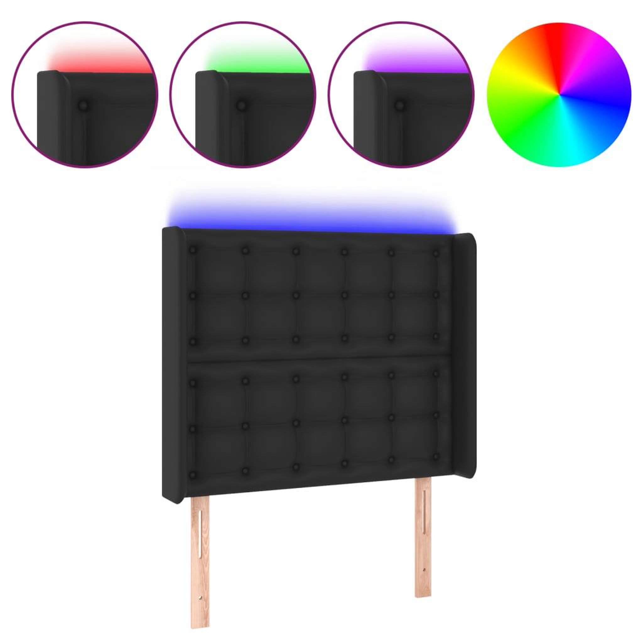 Voir la diapositive 2 : VIDAXL Tete de lit a LED Noir 93x16x118/128 cm Similicuir