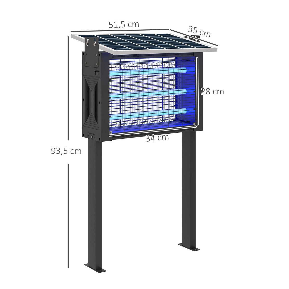OUTSUNNY Lampe anti-moustique 25W LED solaire autoportante H. 93 cm - lampe anti-insectes - lampe UV piège à insectes - noir