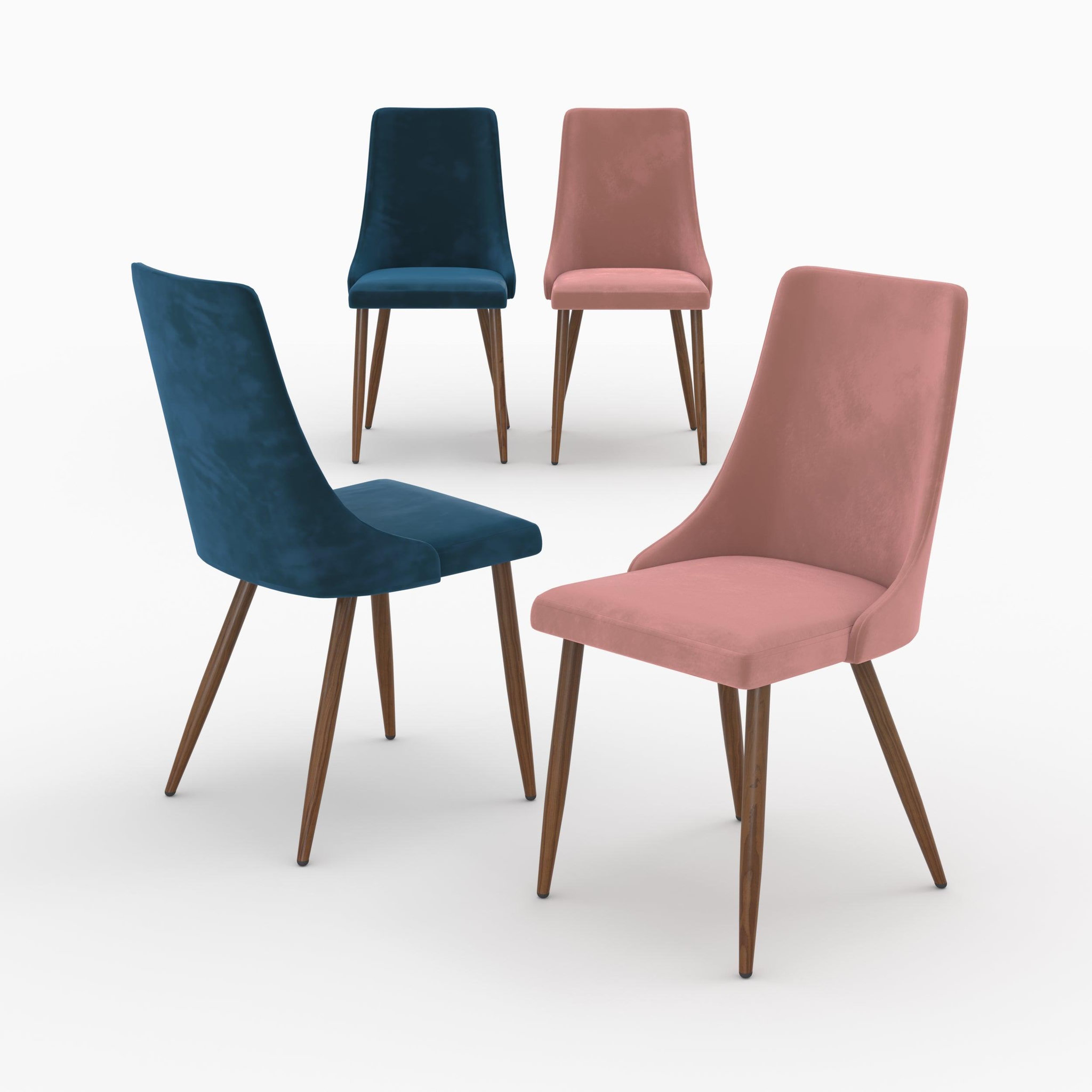 MAISON PAVANE Pack 4 chaises en velours bleu et rose-vinni
