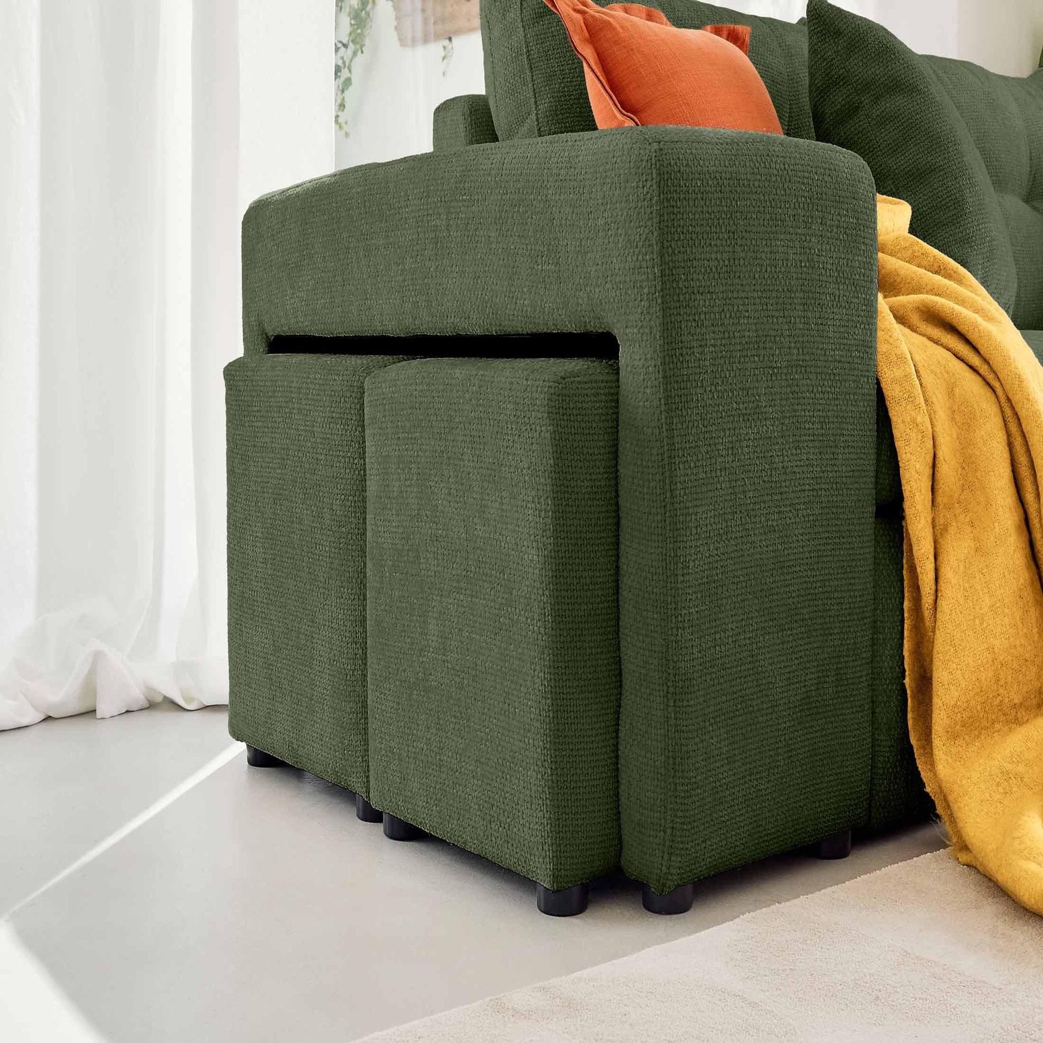 Voir la diapositive 5 : BEST MOBILIER California - canapé d'angle réversible 4 places - convertible avec coffre, étagère et poufs - en velours texturé