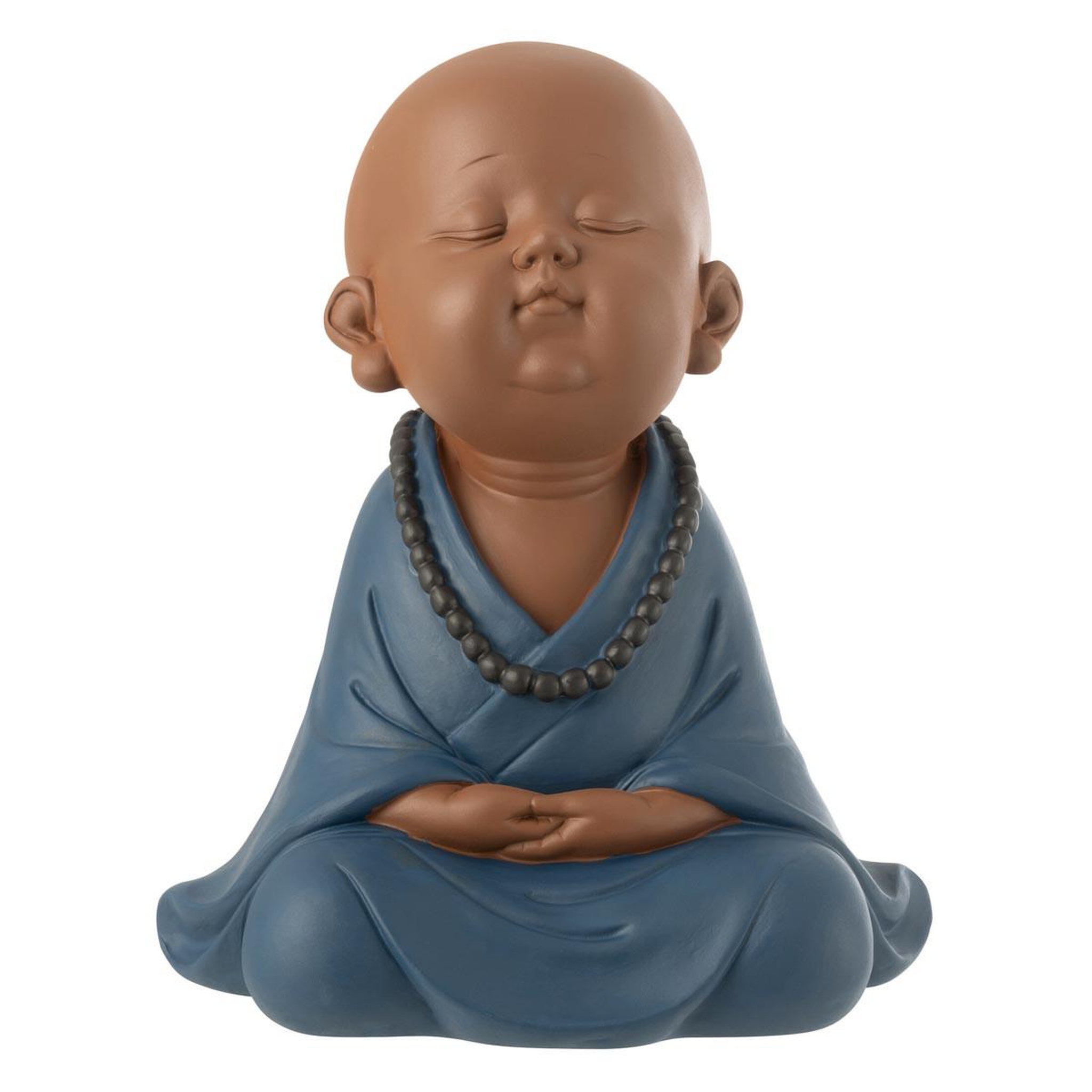 J-LINE Statuette moine zen  grady  23cm bleu
