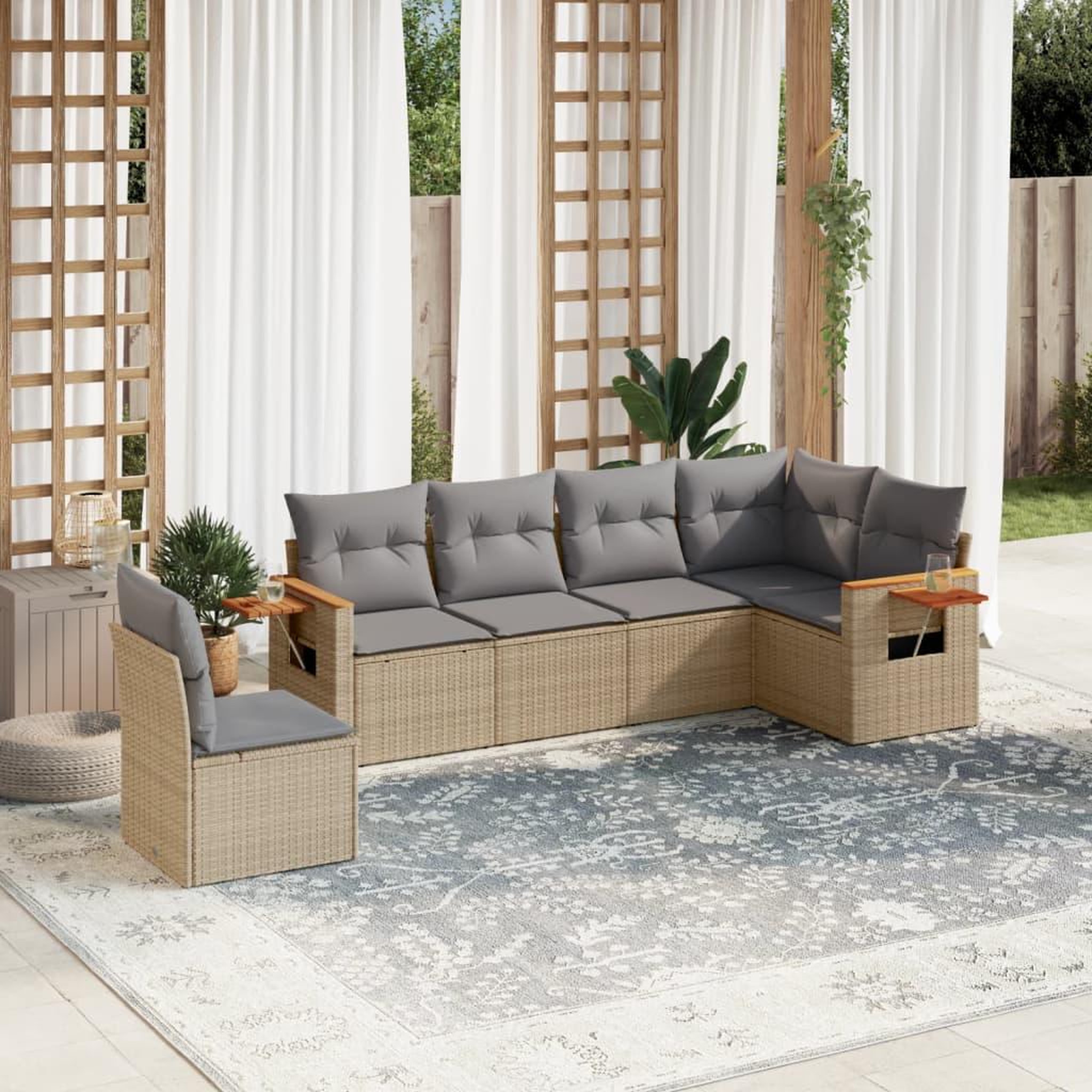 VIDAXL Salon de jardin avec coussins 6 pcs beige resine tressee