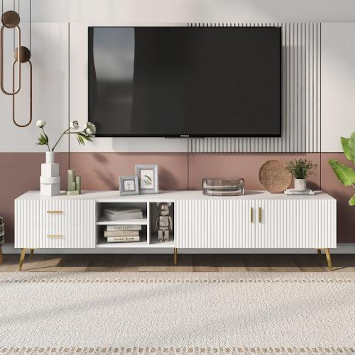 MERAX Meuble tv blanc 180 cm mdf