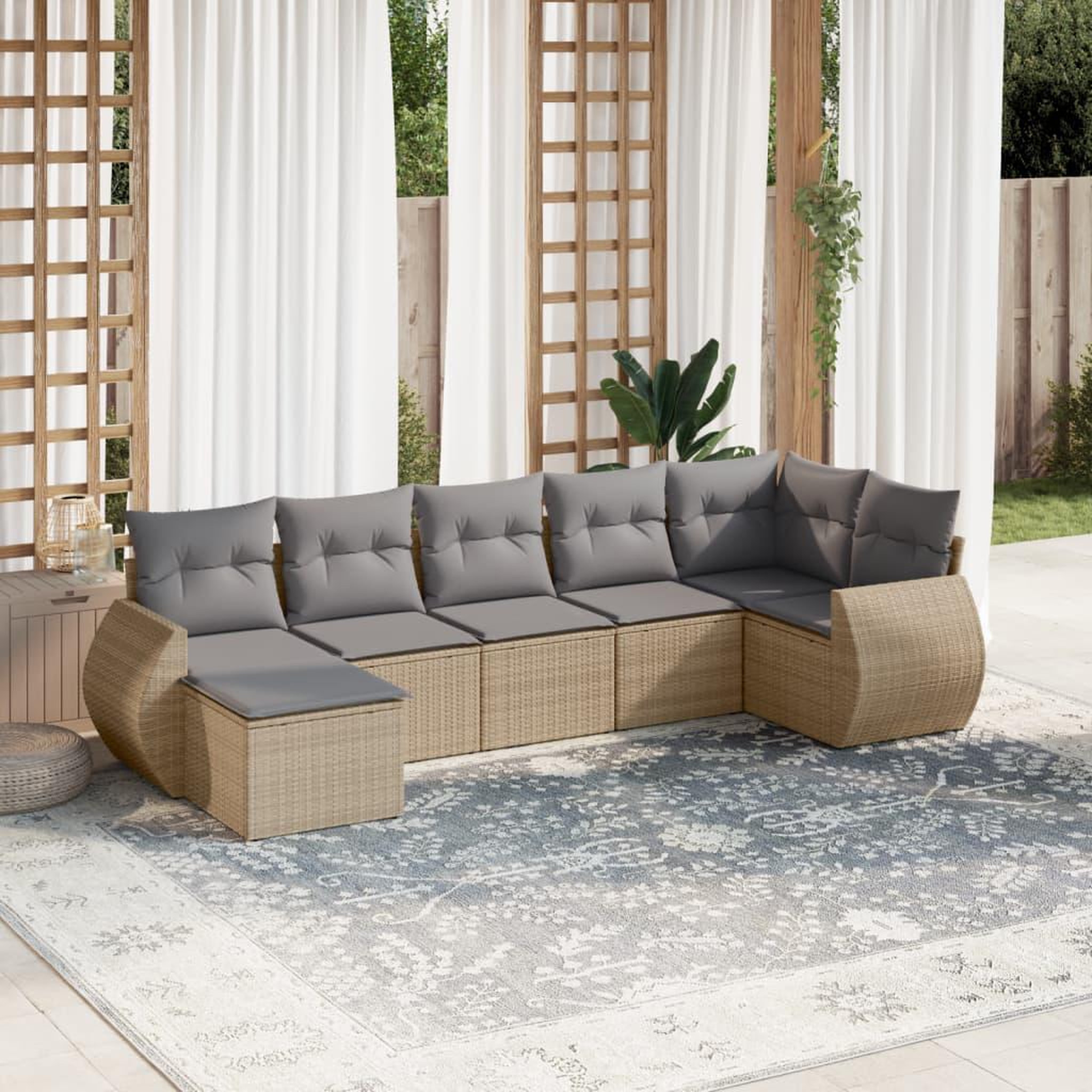 VIDAXL Salon de jardin avec coussins 7 pcs beige resine tressee