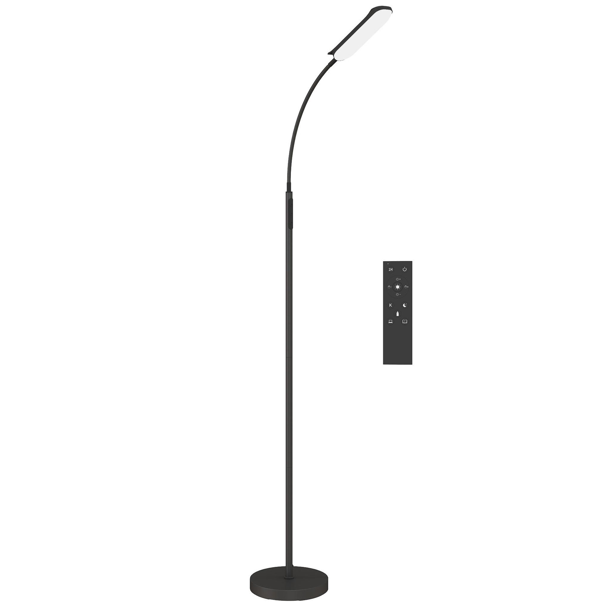 HOMCOM Lampadaire LED dimmable avec télécommande - contrôle tactile, réglable - H.175 cm - acier polycarbonate noir