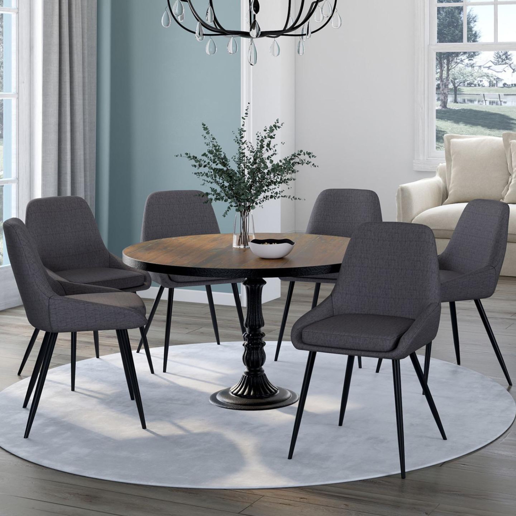 Voir la diapositive 2 : ID MARKET Lot de 6 chaises thalya en tissu gris avec accoudoirs
