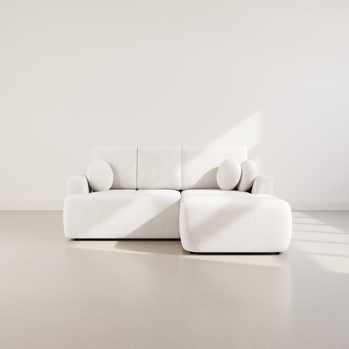 BEST MOBILIER Candela - canapé d'angle droit 4 places - convertible avec coffre - en tissu bouclette