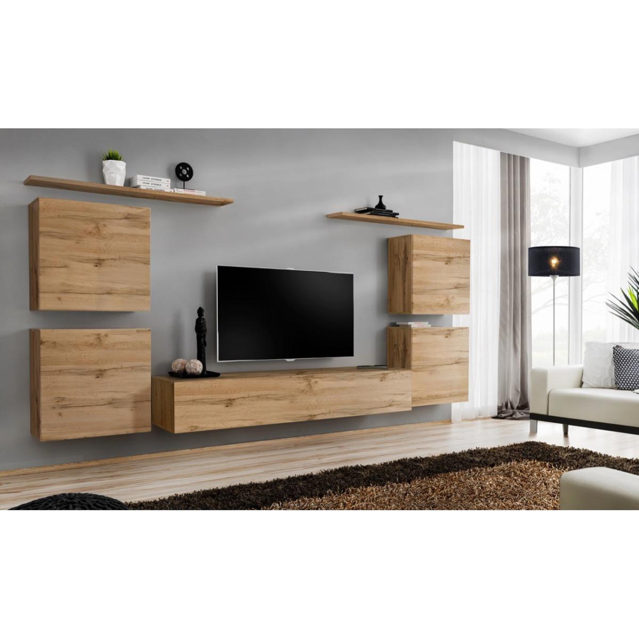 Voir la diapositive 2 : Paris Prix Meuble tv mural design  switch iv  320cm naturel