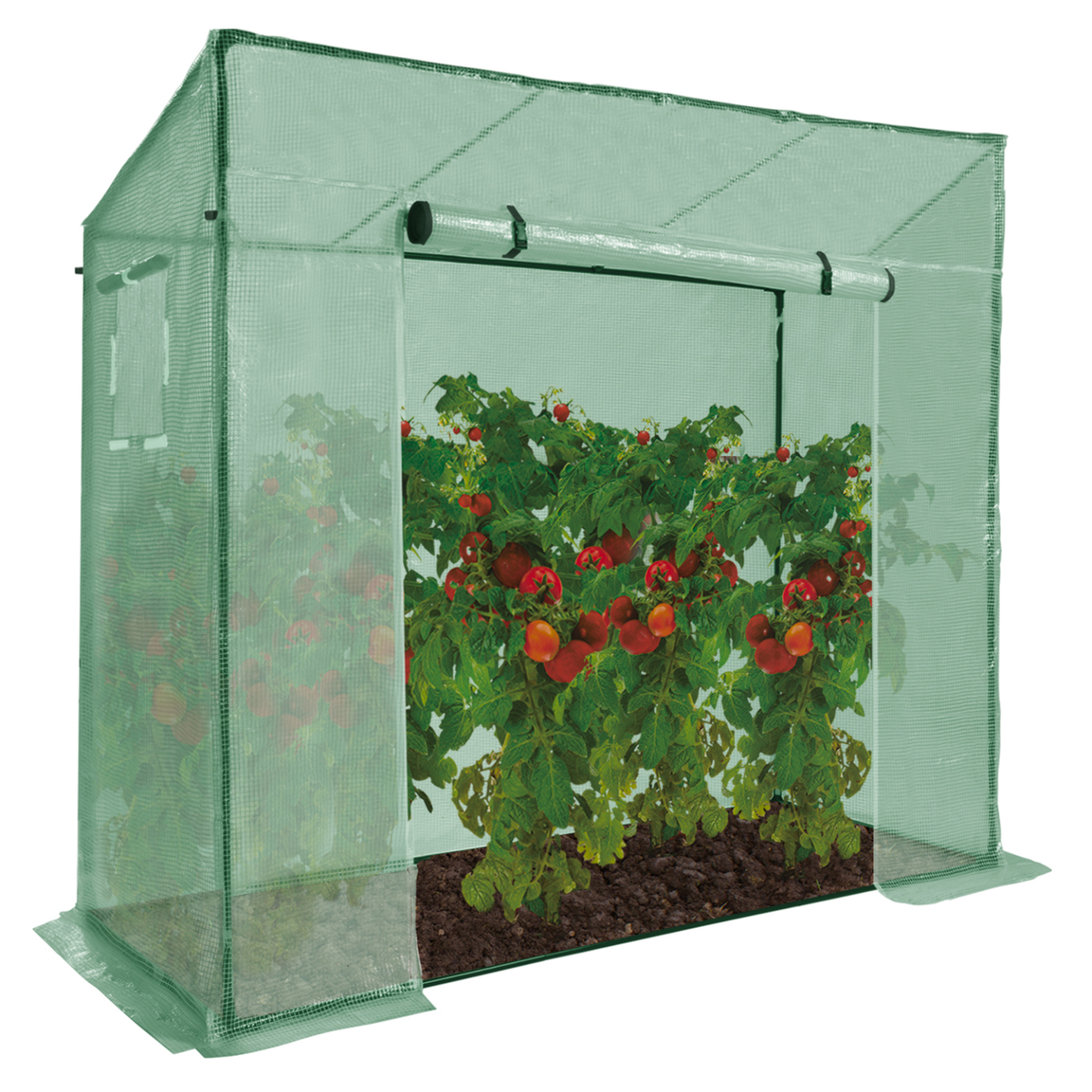 ID MARKET Serre de jardin, serre à tomates 200 x 78 x 169 cm acier + bâche anti-UV avec porte et 2 fenêtres toutes saisons verte