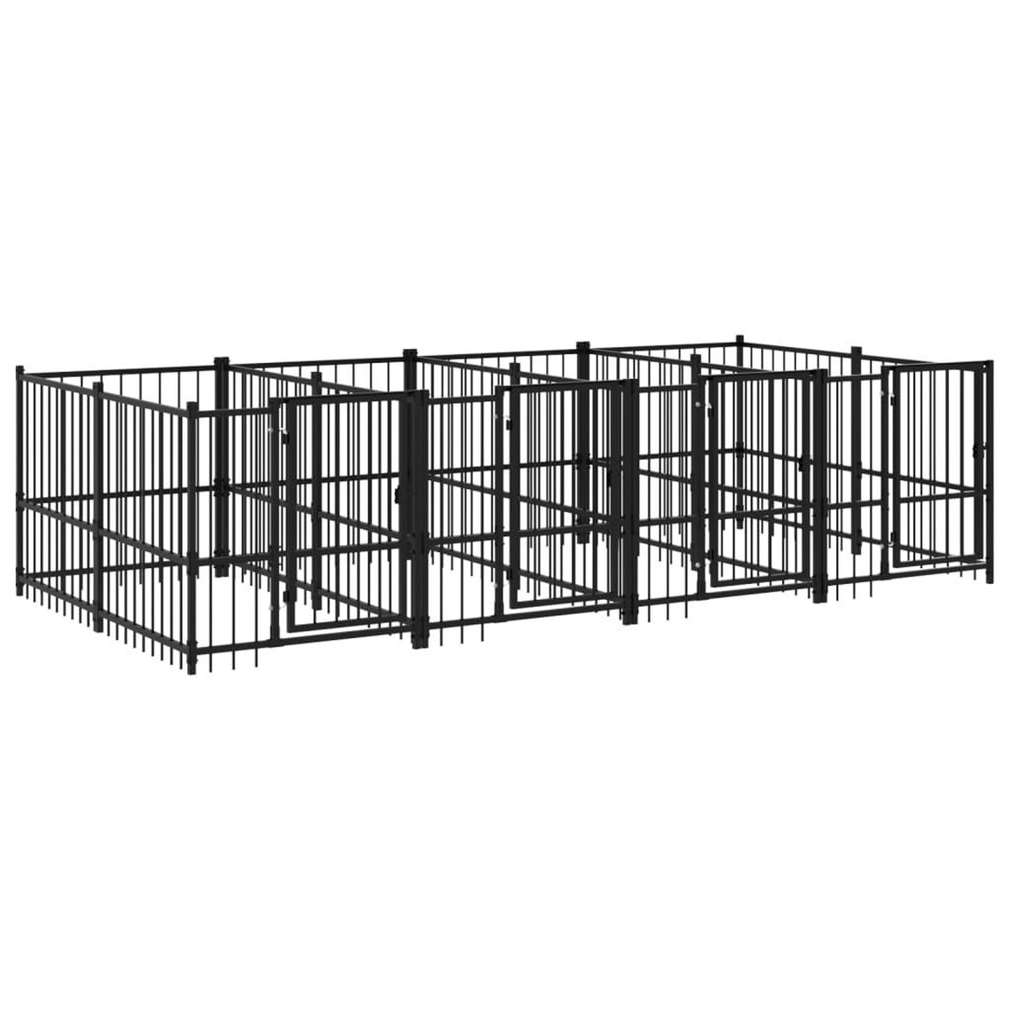 Voir la diapositive 2 : VIDAXL Chenil d'exterieur pour chiens Acier 7,51 m²