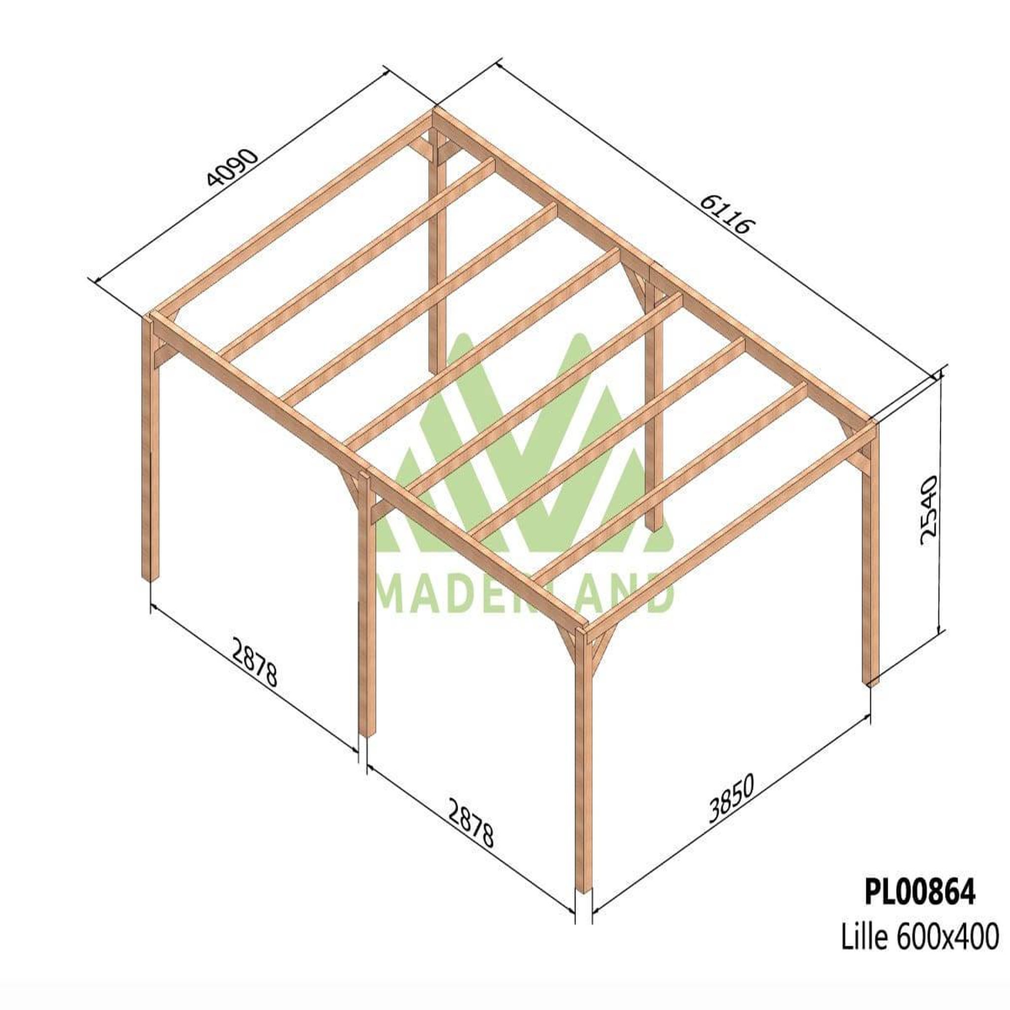 Voir la diapositive 2 : JARDIDECO Pergola en bois lamellé-collé lille 600 x 400 cm - maderland