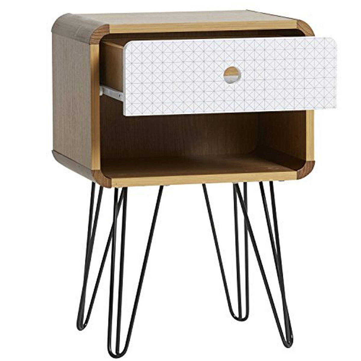 VS VENTA-STOCK Table Chevet Buda 1 Tiroir, Couleur chêne, Jambes en métal en Noir