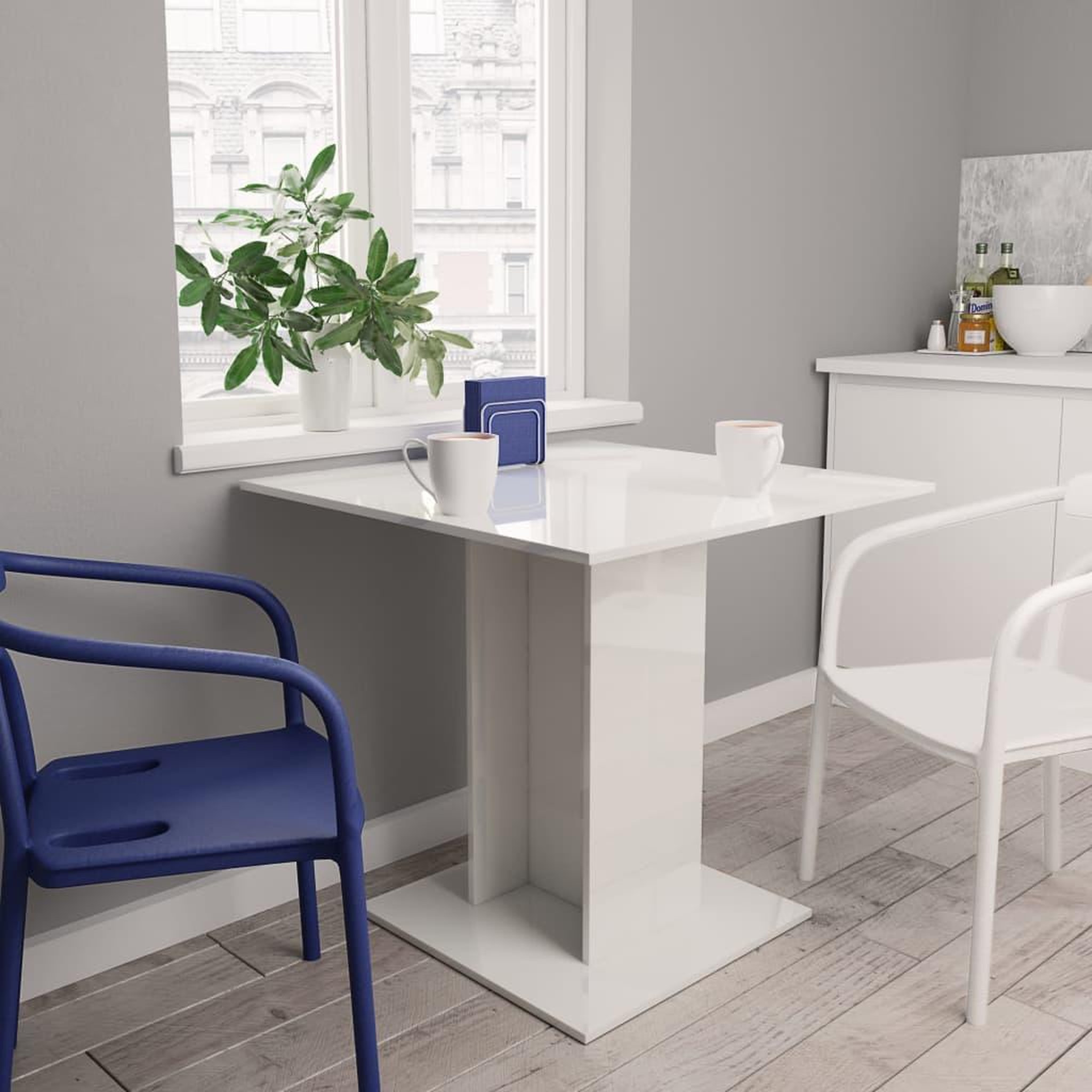 Voir la diapositive 1 : VIDAXL Table a manger blanc brillant 80x80x75 cm bois d'ingenierie