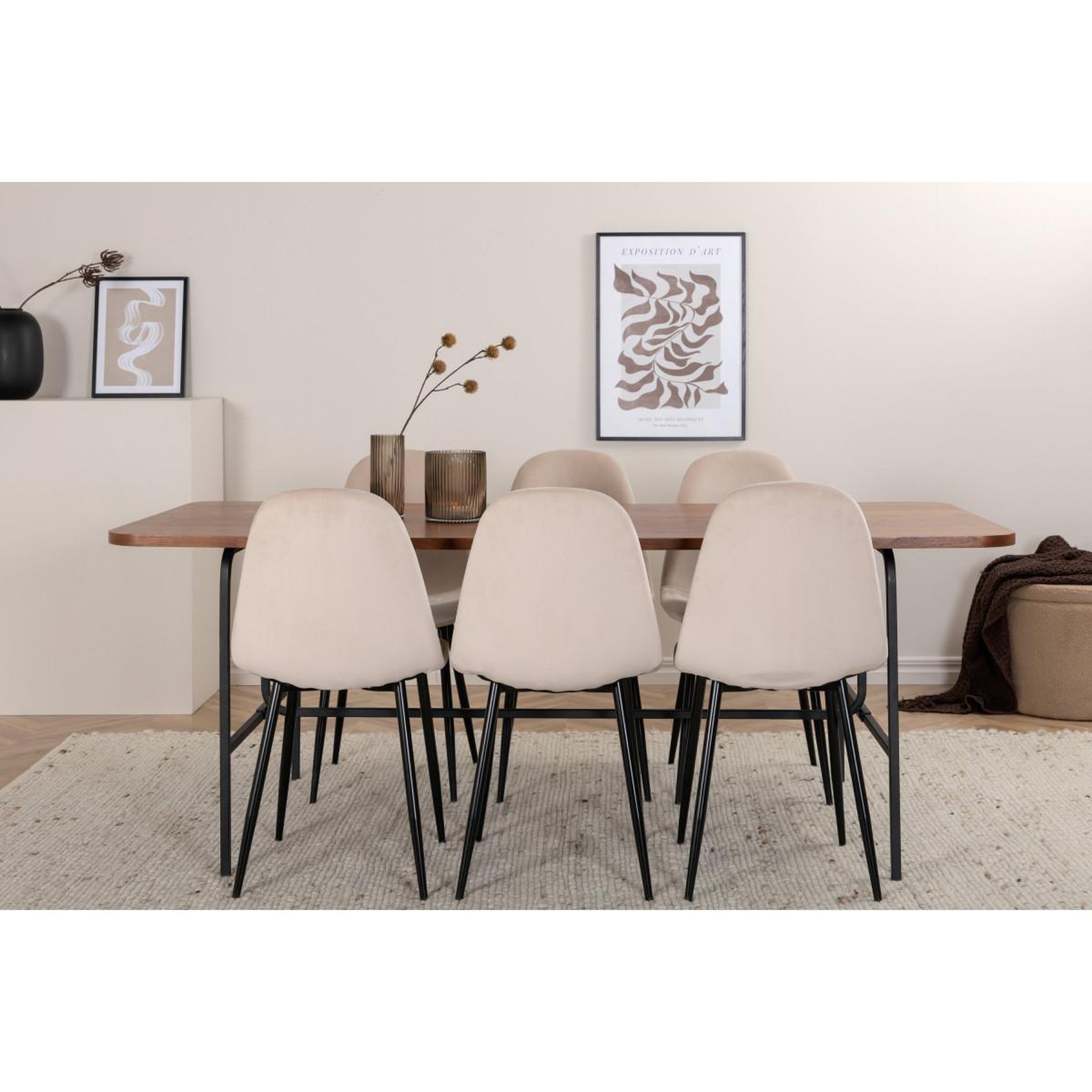 Voir la diapositive 6 : Paris Prix Ensemble table à manger & 6 chaises  uno & polar  200cm beige & marron