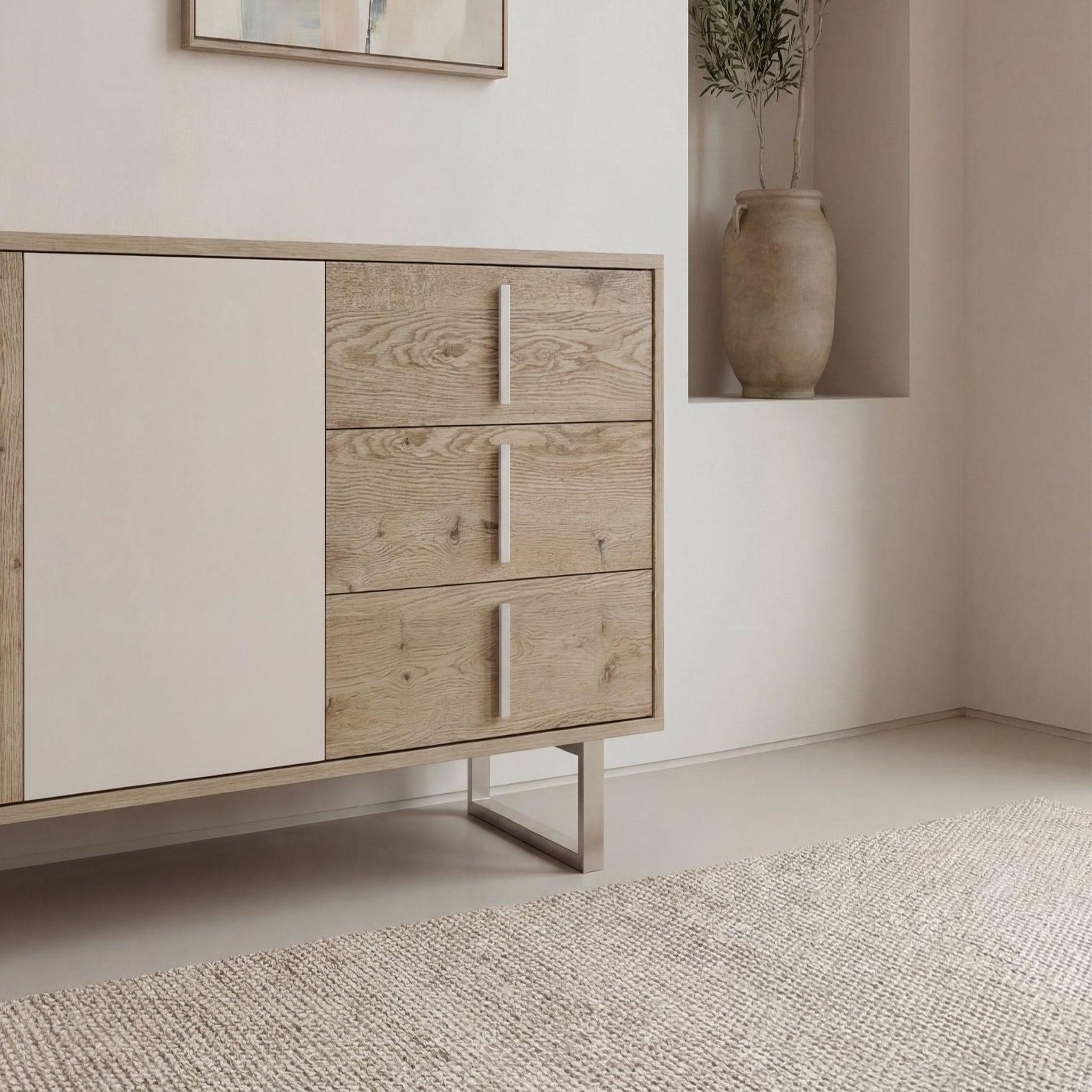 Voir la diapositive 5 : CASANOVA PARIS Minela - buffet 2 portes 140cm en mélamine - chêne clair