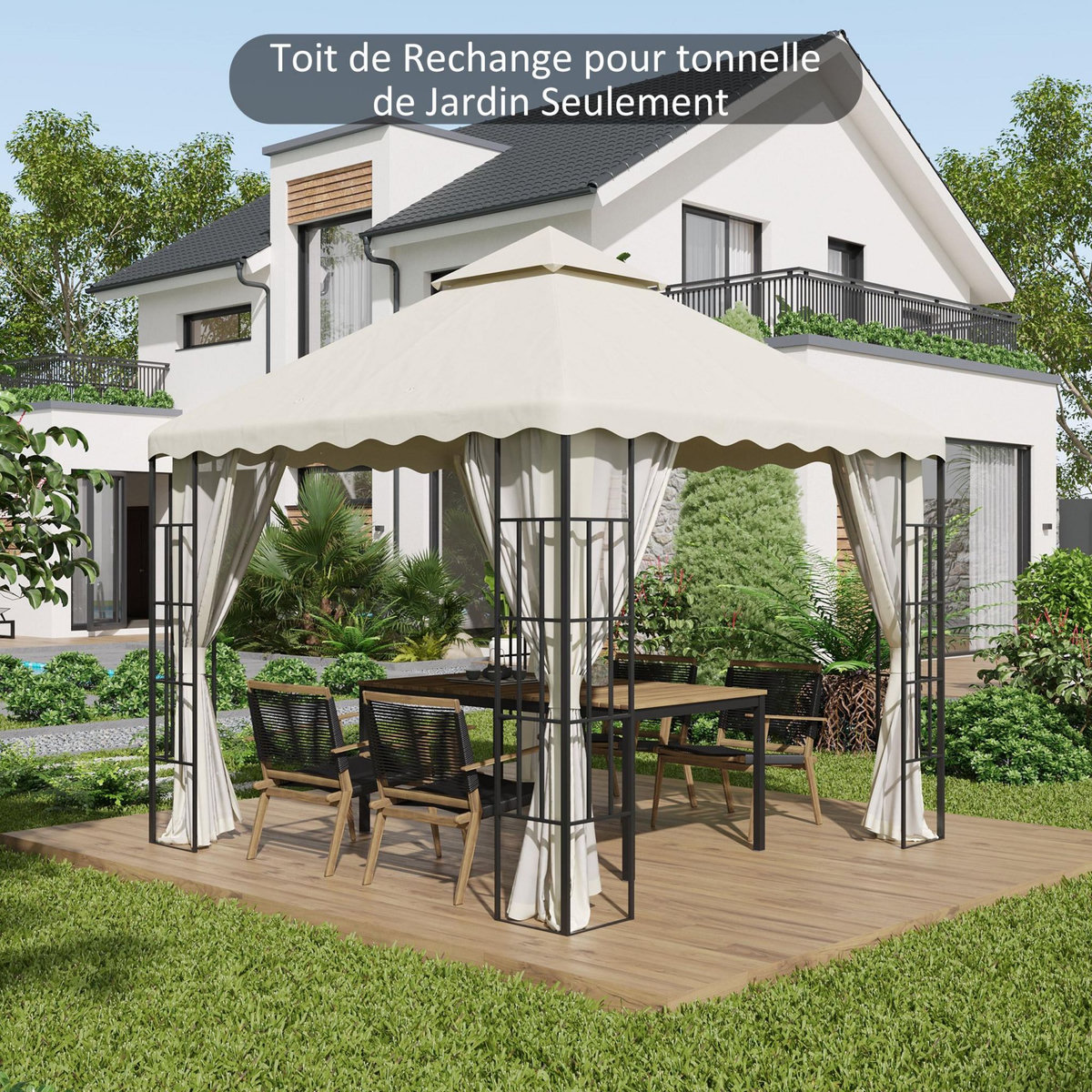 OUTSUNNY Toile de rechange pour barnum tonnelle 3 x 3 m tissu polyester haute densité 180 g/m² anti-UV crème