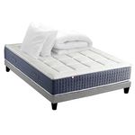 IDLITERIE Ensemble Matelas Ressort 7 zones + Mémoire de forme + Sommier KING STYLE + couette + oreillers - Fabriqué en France. Coloris disponibles : Gris, Noir