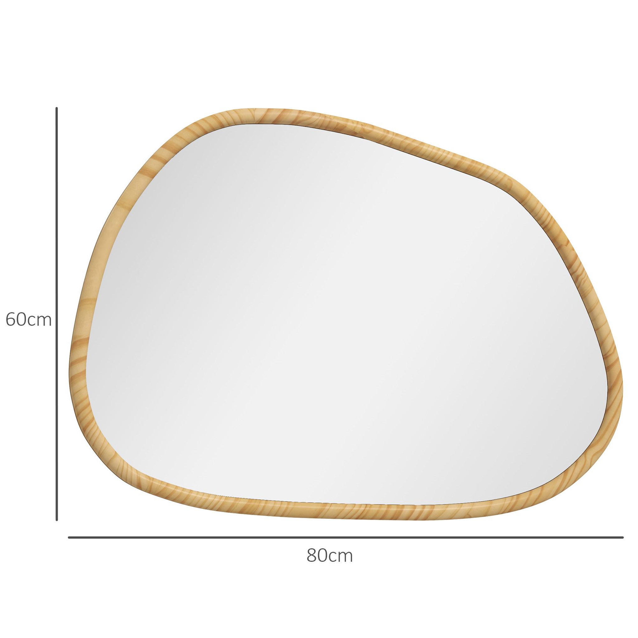Voir la diapositive 3 : HOMCOM Miroir mural décoratif forme organique dim. 80L x 60H cm cadre bois de pin verni