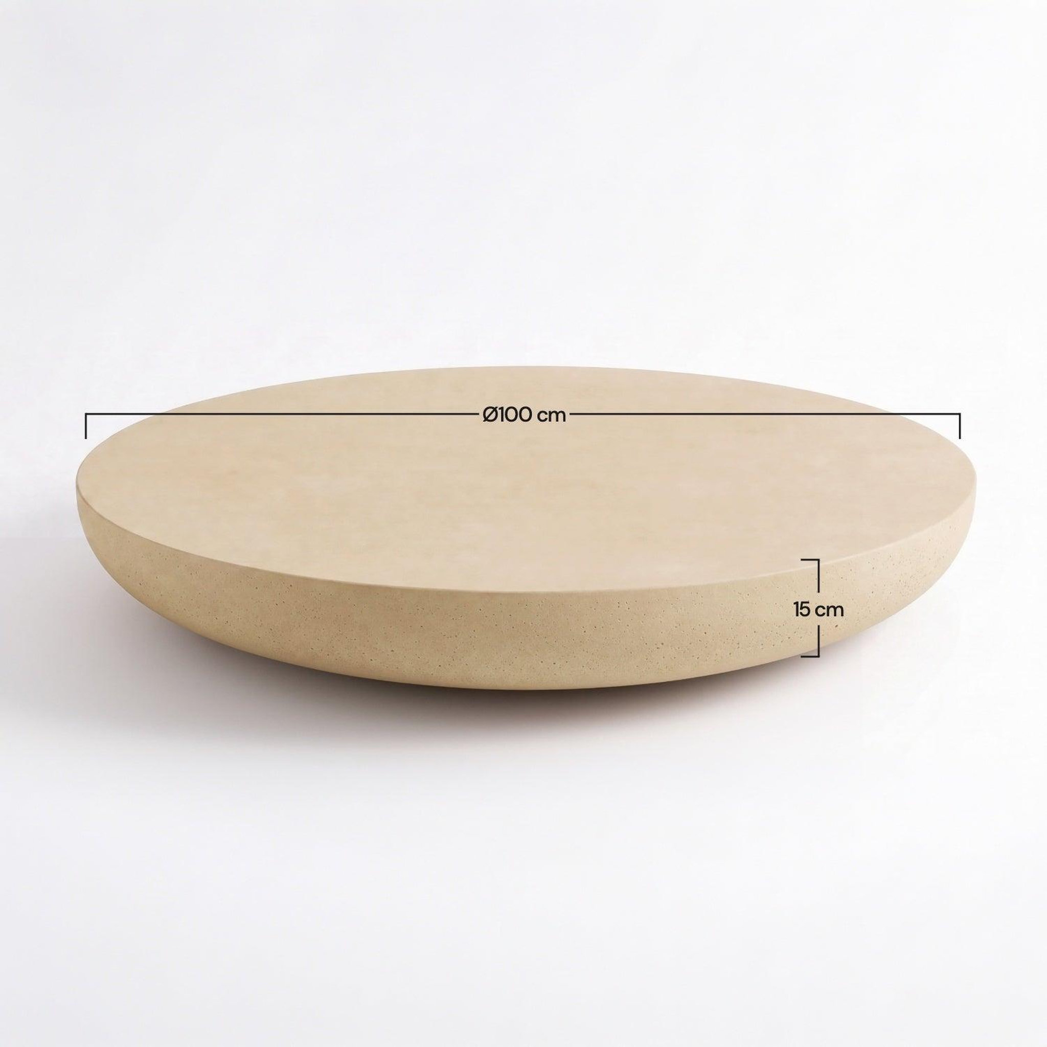 Voir la diapositive 4 : MAISON PAVANE Table basse ronde beige en fibre d'argile effet béton d100 cm-milos