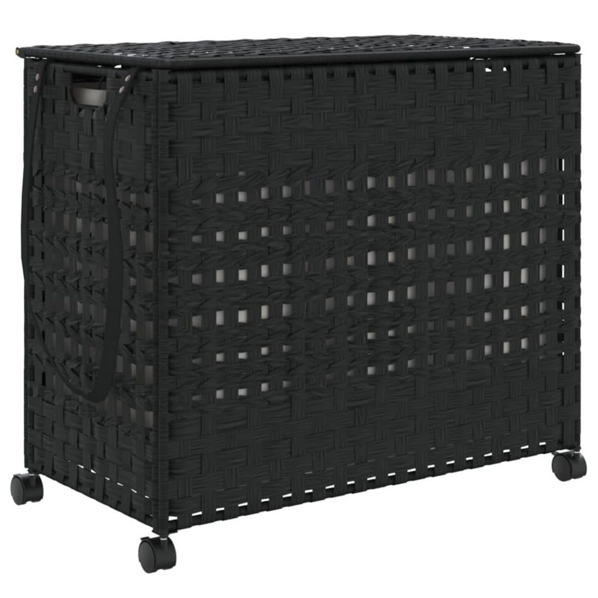 VIDAXL Panier a linge avec roulettes noir 66x35x60 cm resine tressee