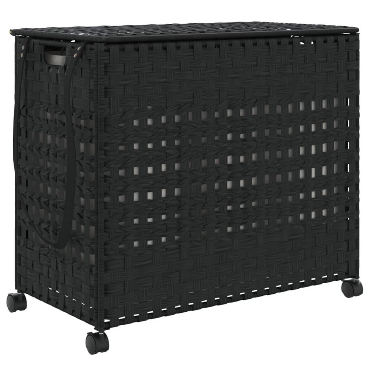 VIDAXL Panier a linge avec roulettes noir 66x35x60 cm resine tressee