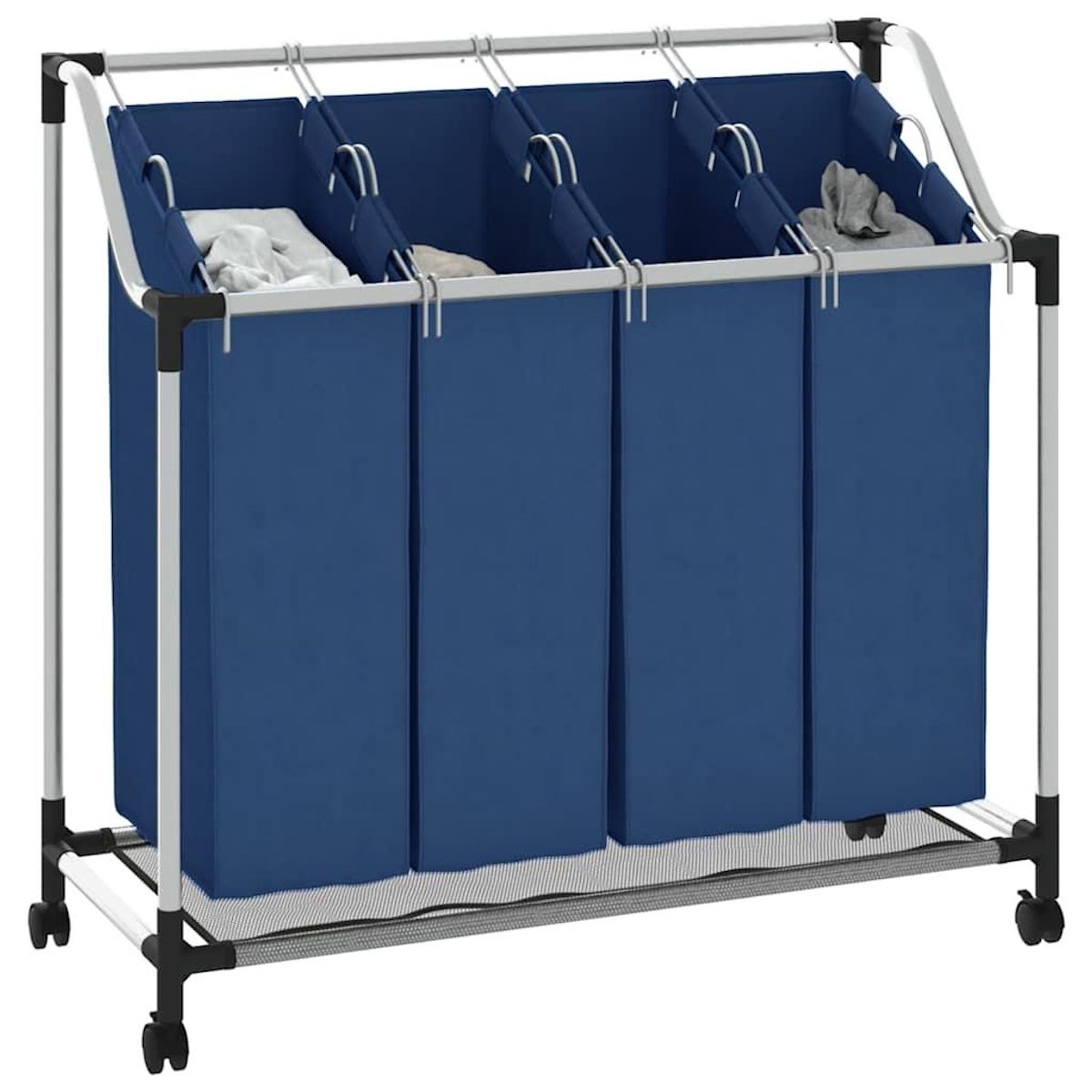 VIDAXL Trieuse a linge avec 4 sacs Bleu Acier