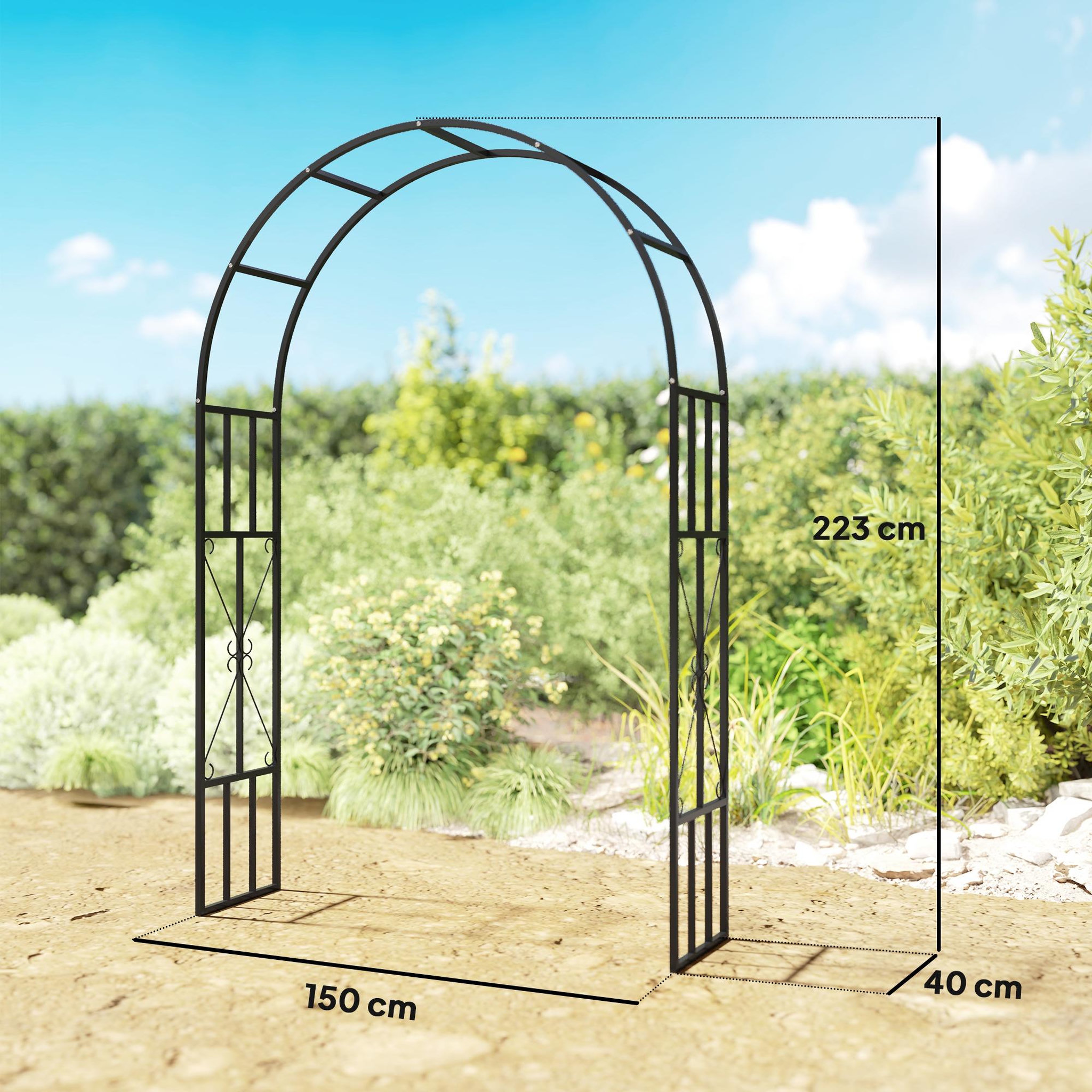 Voir la diapositive 3 : OUTSUNNY Arche de jardin arche à rosiers style fer forgé dim. 150L x 40l x 223H cm métal époxy noir