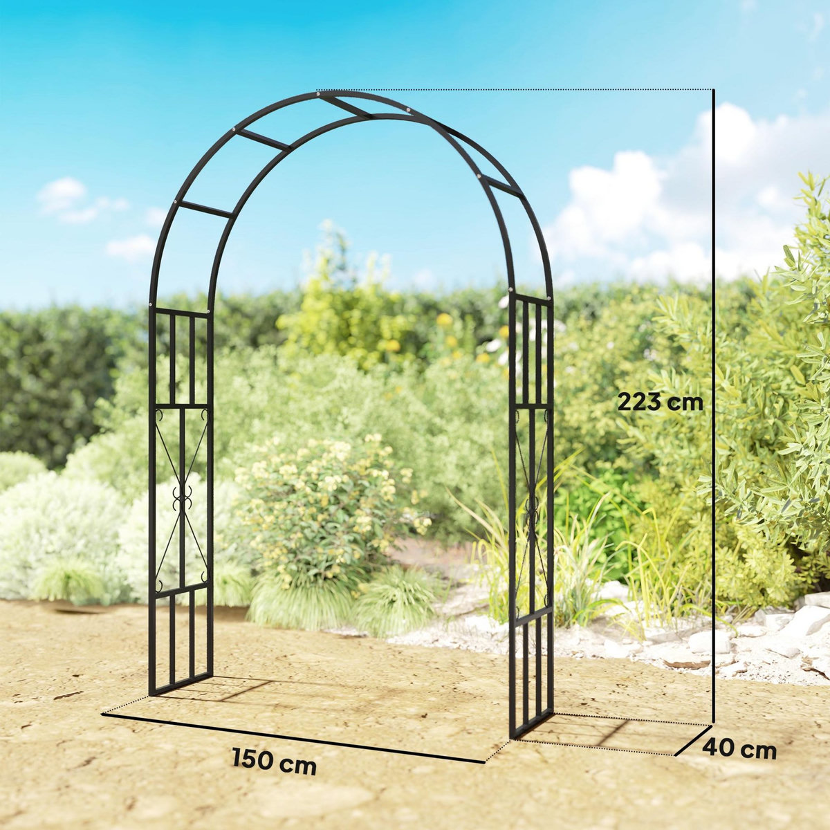 OUTSUNNY Arche de jardin arche à rosiers style fer forgé dim. 150L x 40l x 223H cm métal époxy noir