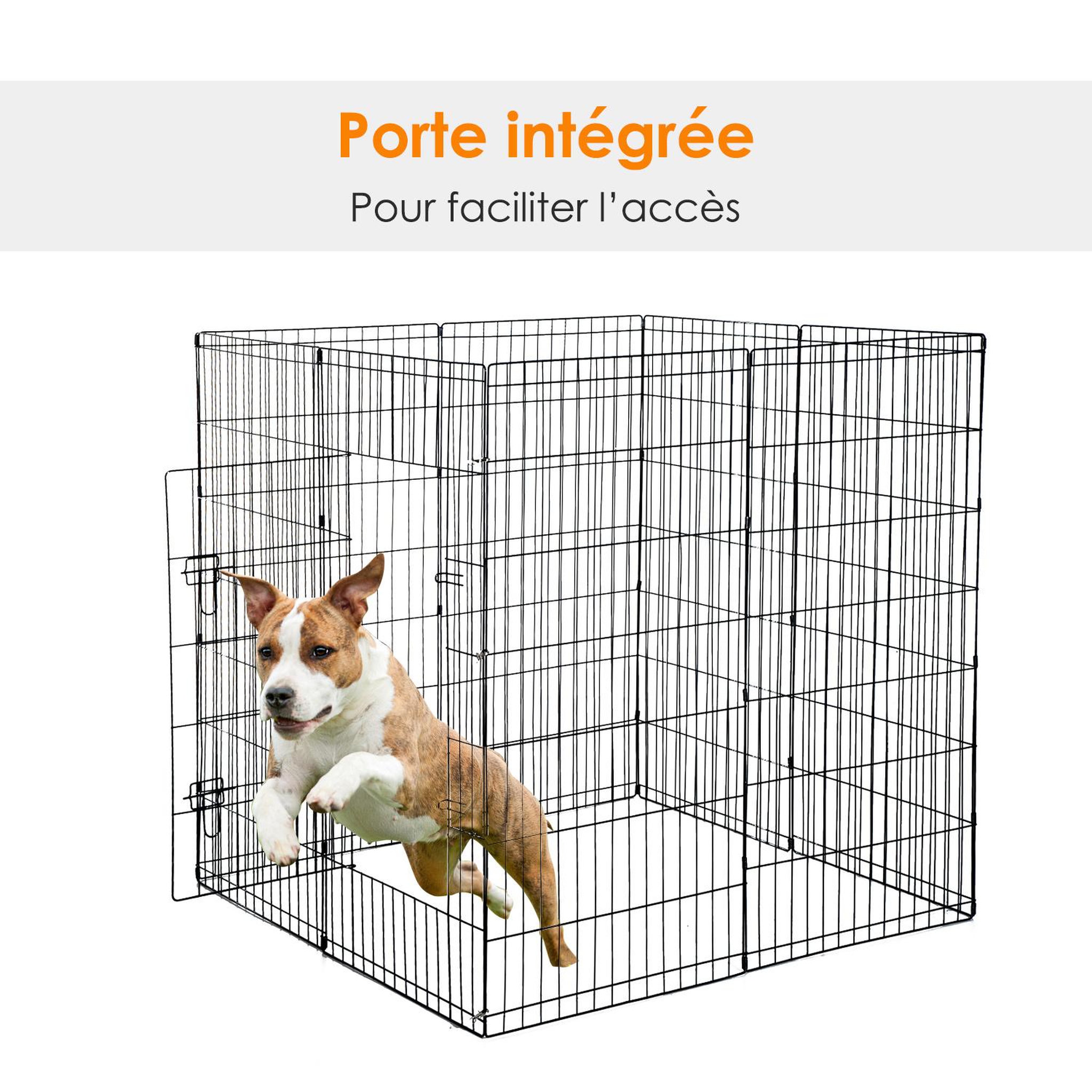 Voir la diapositive 6 : PAWHUT Parc enclos acier pour chien animaux 1 porte 8 panneaux 76l x 61l cm noir