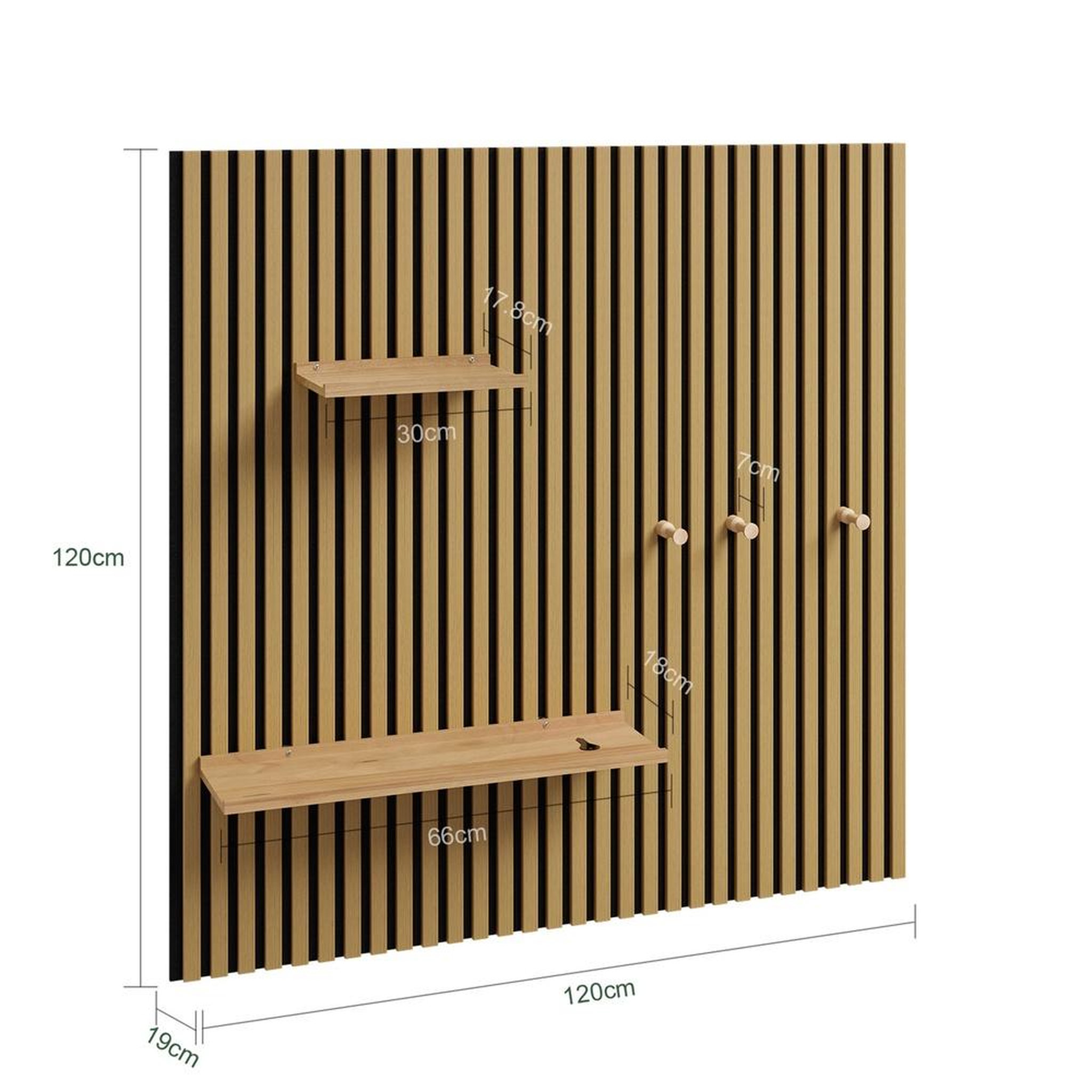 Voir la diapositive 3 : SOBUY Étagère murale bois naturel avec 2 tablettes et 3 crochets 120x19x120cm fhk40-n