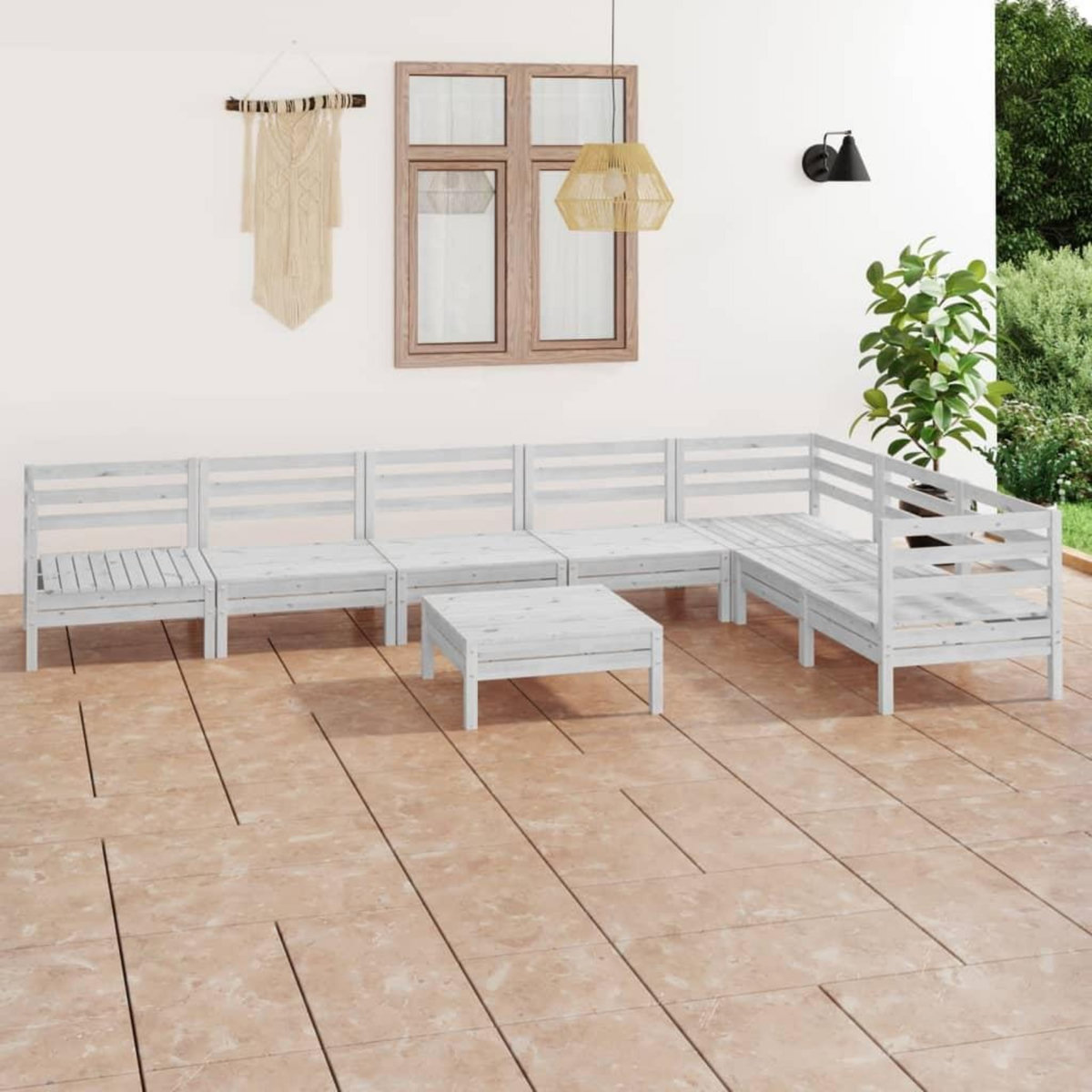 VIDAXL Salon de jardin 8 pcs Bois de pin massif Blanc