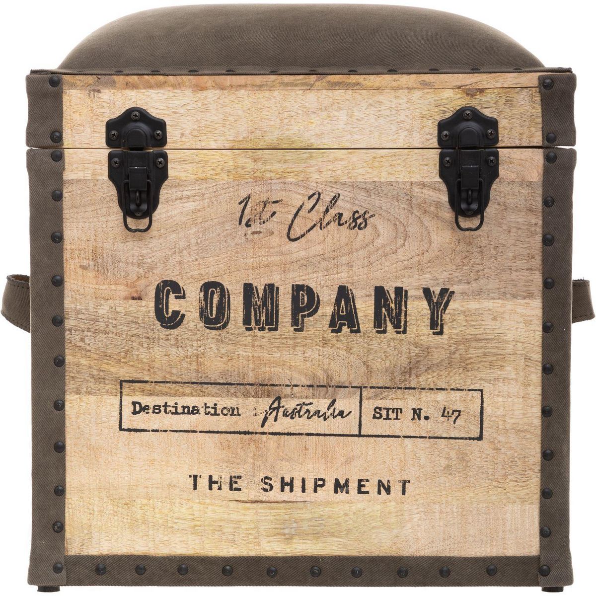 ATMOSPHERA Pouf de rangement rétro en bois Company - L. 45 x H. 49 cm - Marron