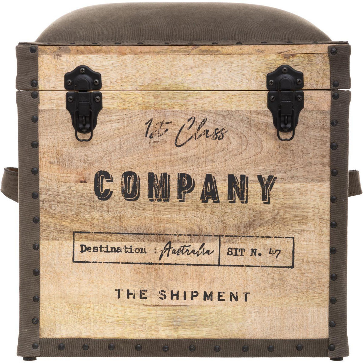 ATMOSPHERA Pouf de rangement rétro en bois Company - L. 45 x H. 49 cm - Marron