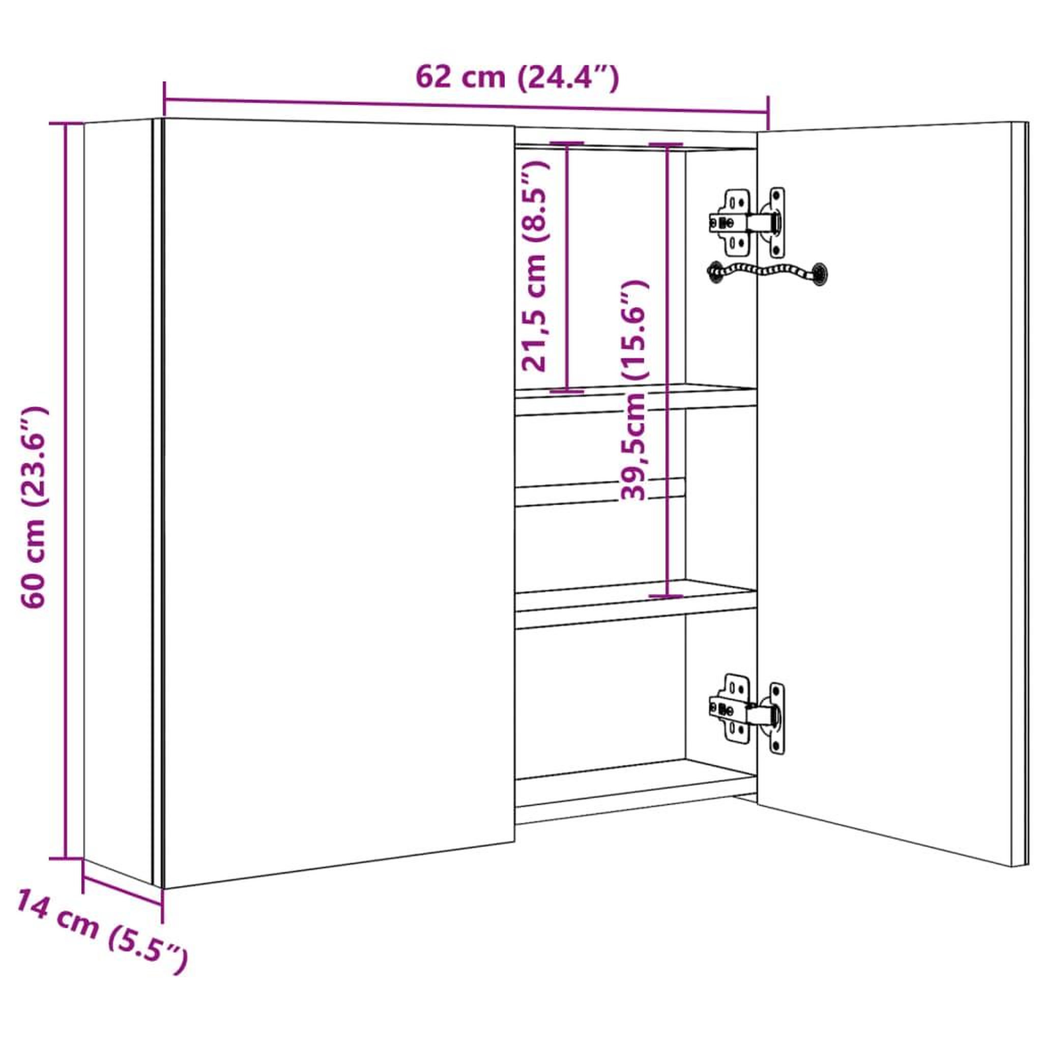 Voir la diapositive 6 : VIDAXL Armoire de salle de bain a miroir LED 62x14x60 cm