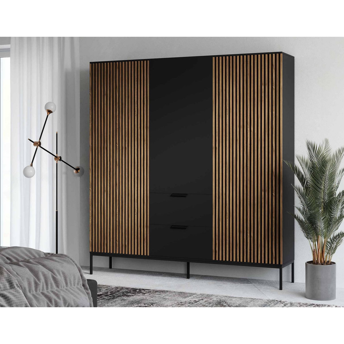 BEST MOBILIER Savanna - armoire - effet bois et noir - 185x180 cm