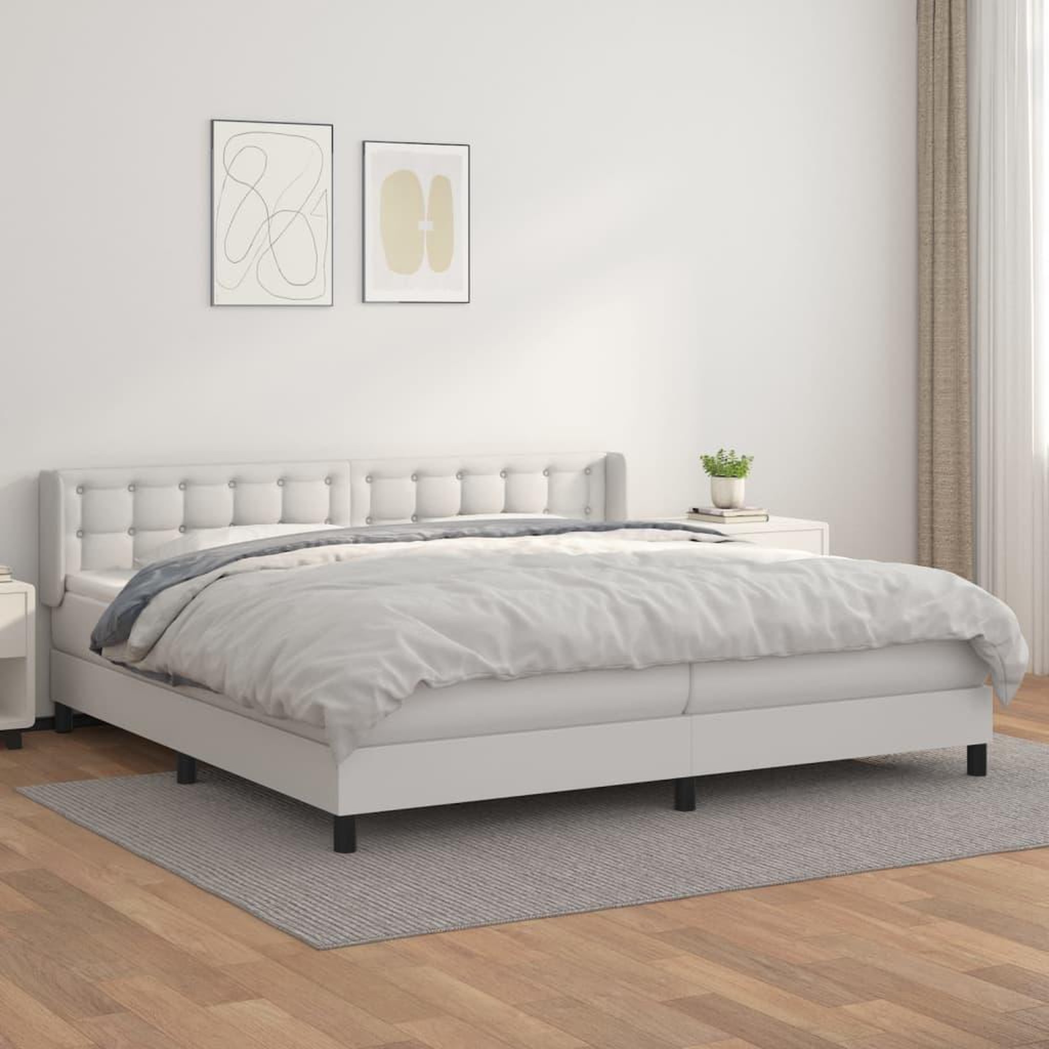 Voir la diapositive 1 : VIDAXL Sommier a lattes de lit avec matelas Blanc 200x200cm Similicuir