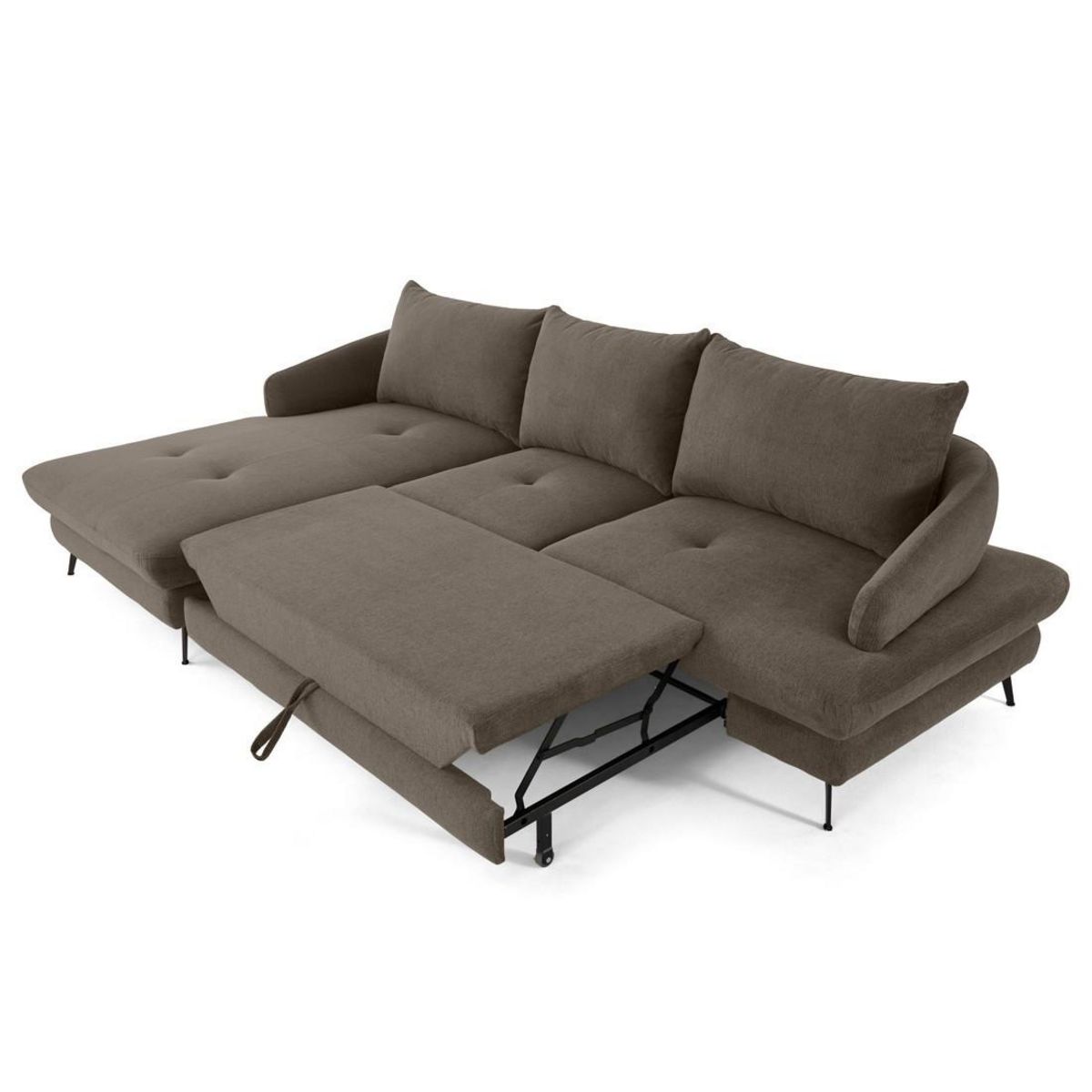 LISA DESIGN Ninon - canapé d'angle gauche 4 places convertible avec coffre en tissu texturé