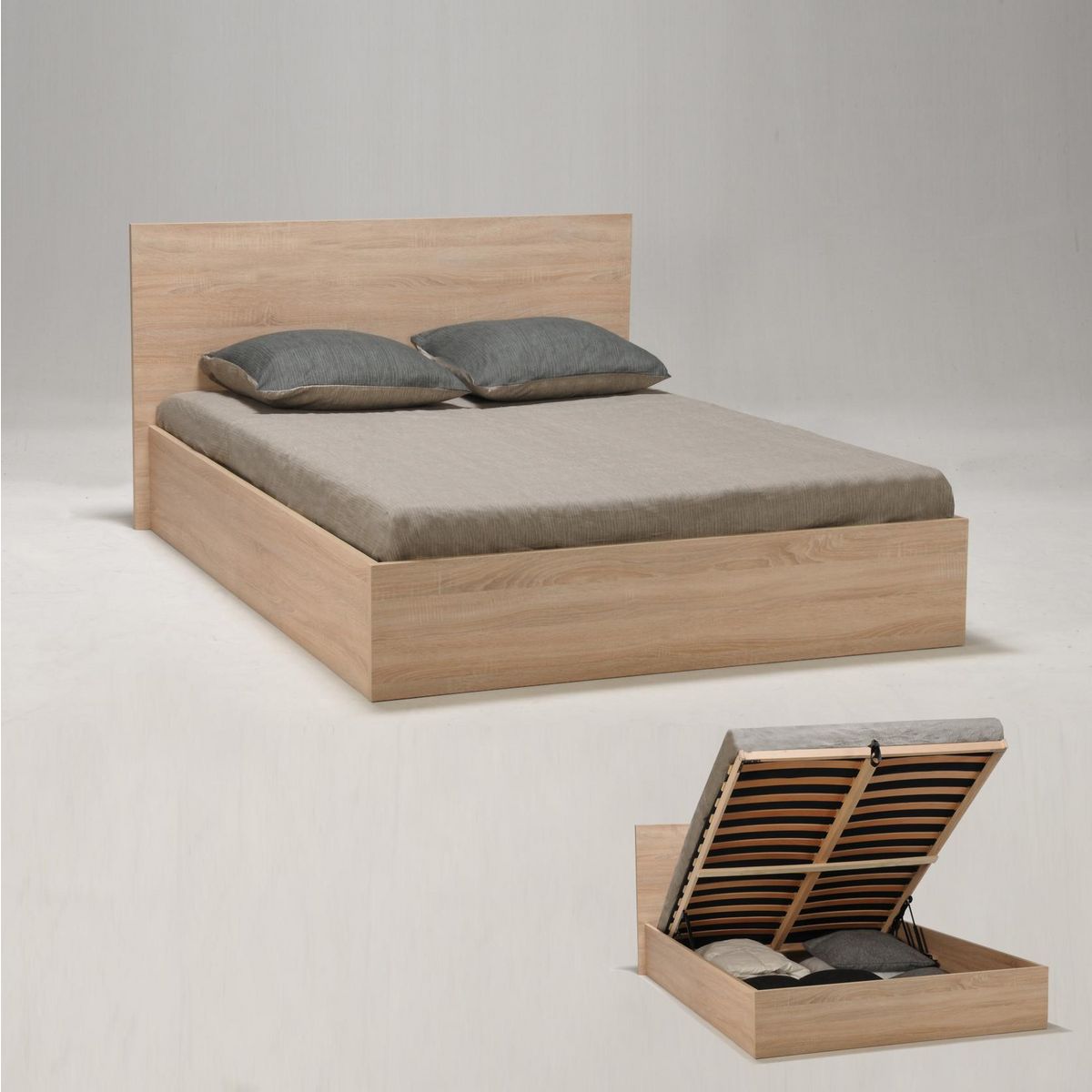 Ensemble Lit coffre avec sommier relevable  140x190 cm BARCELONA + matelas 140x190 cm DIONE