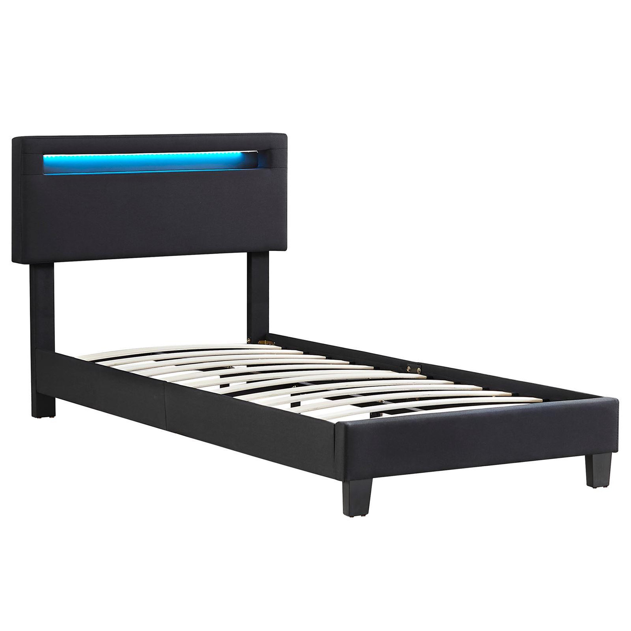 Voir la diapositive 4 : IDIMEX Lit LED simple AUSTIN 90x190 cm, avec sommier, revêtement en tissu